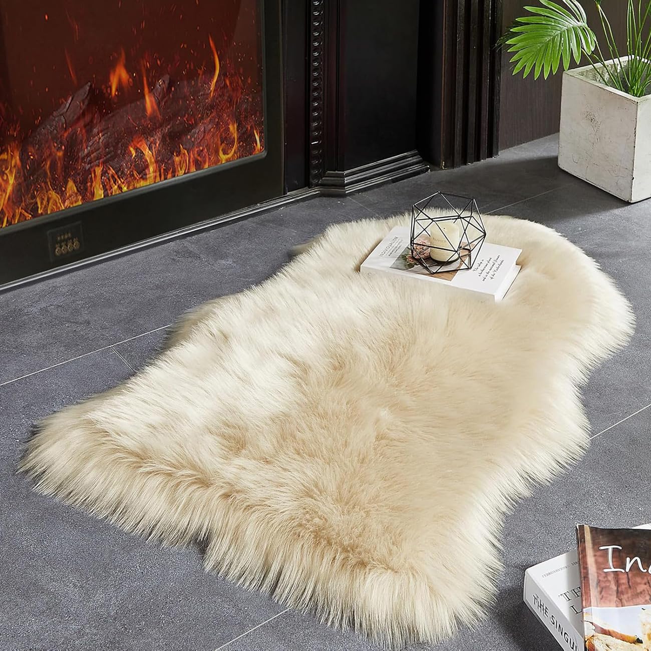 JXLOULAN Soft Fluffy Faux Sheepskin Rugs Beige 50x80 cm Faux Fur Area Rugs for Bedrooms Living Room Kids Rooms Decor - Image 2