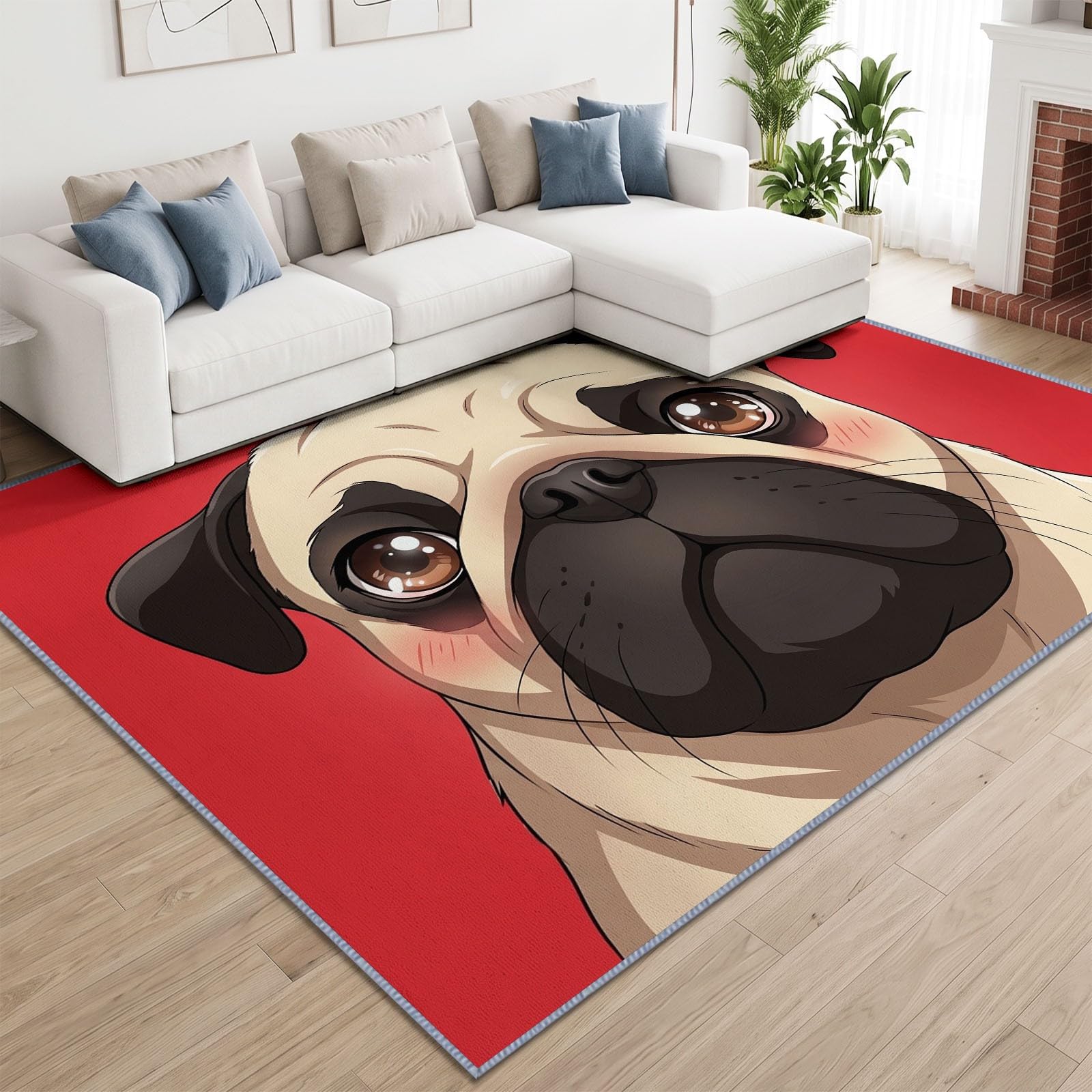 Zmywalny dywan 160 x 230 cm, mops, do sypialni, zwierzęta z kreskówki, antypoślizgowy, do salonu, wejścia, mata podłogowa, do kuchni, biura, jadalni