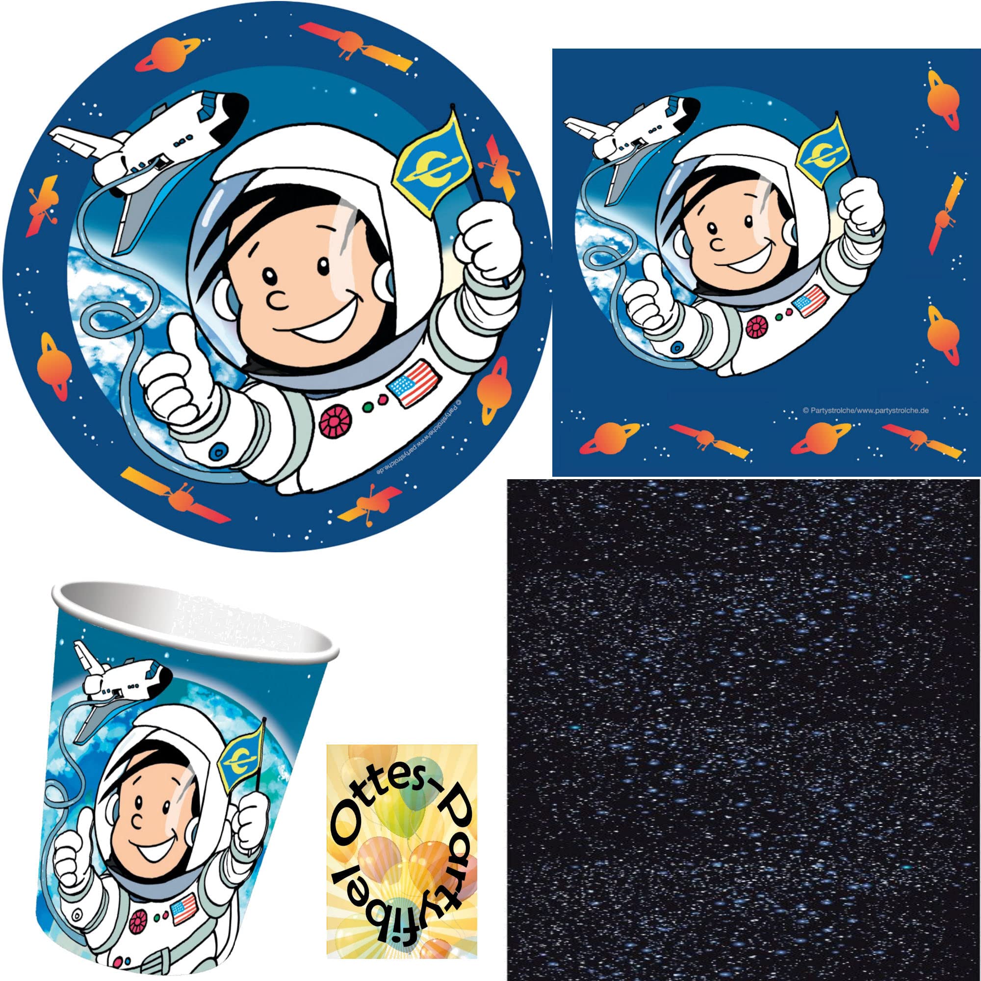 HHO Astronaut-Flo-Party-Set 53tlg. - für 16 Entdecker Teller Becher Servietten Tischdecke