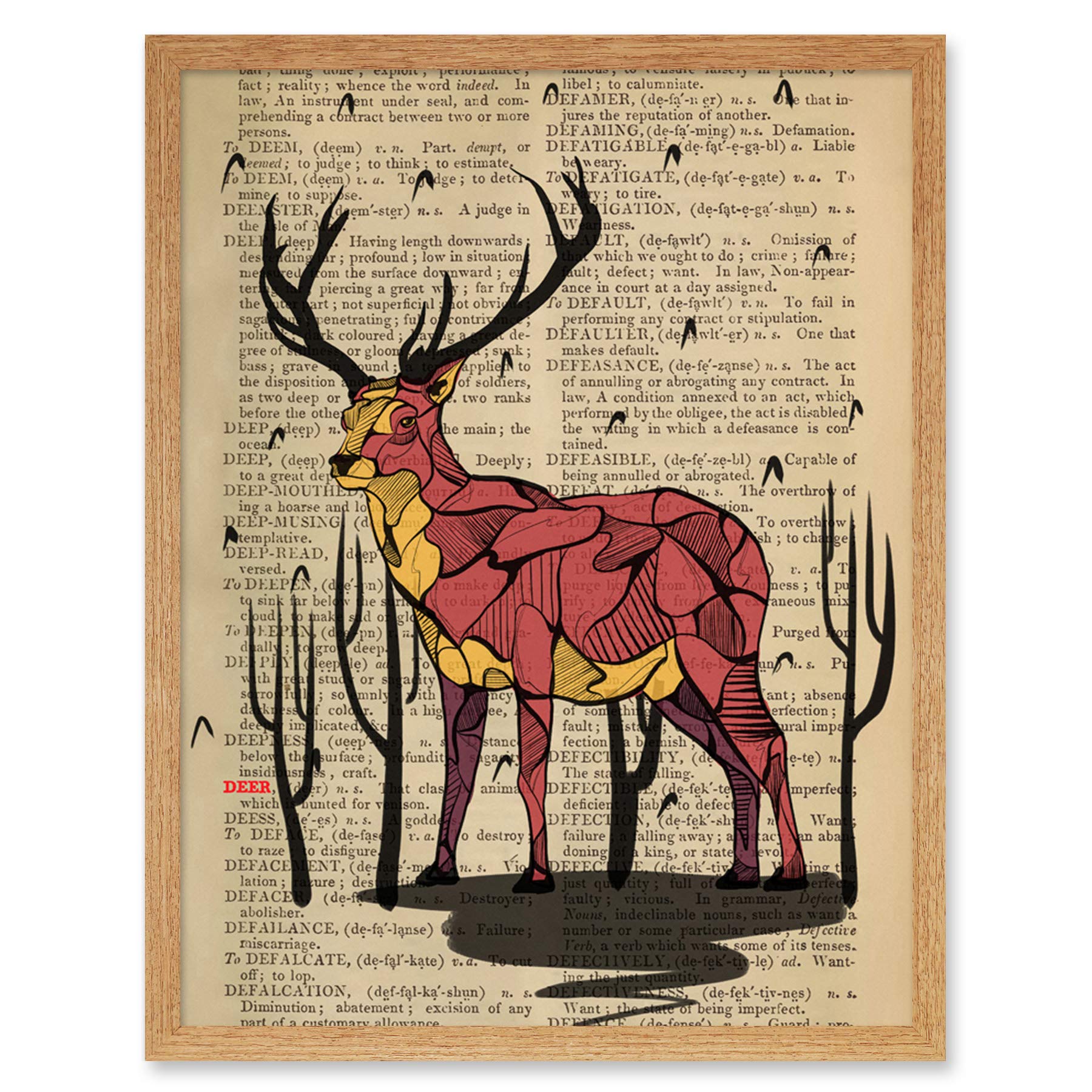 Wee Blue Coo Upcycle Dictionary Stag Deer Art Print Framed Poster Wall Decor 12x16 inch
