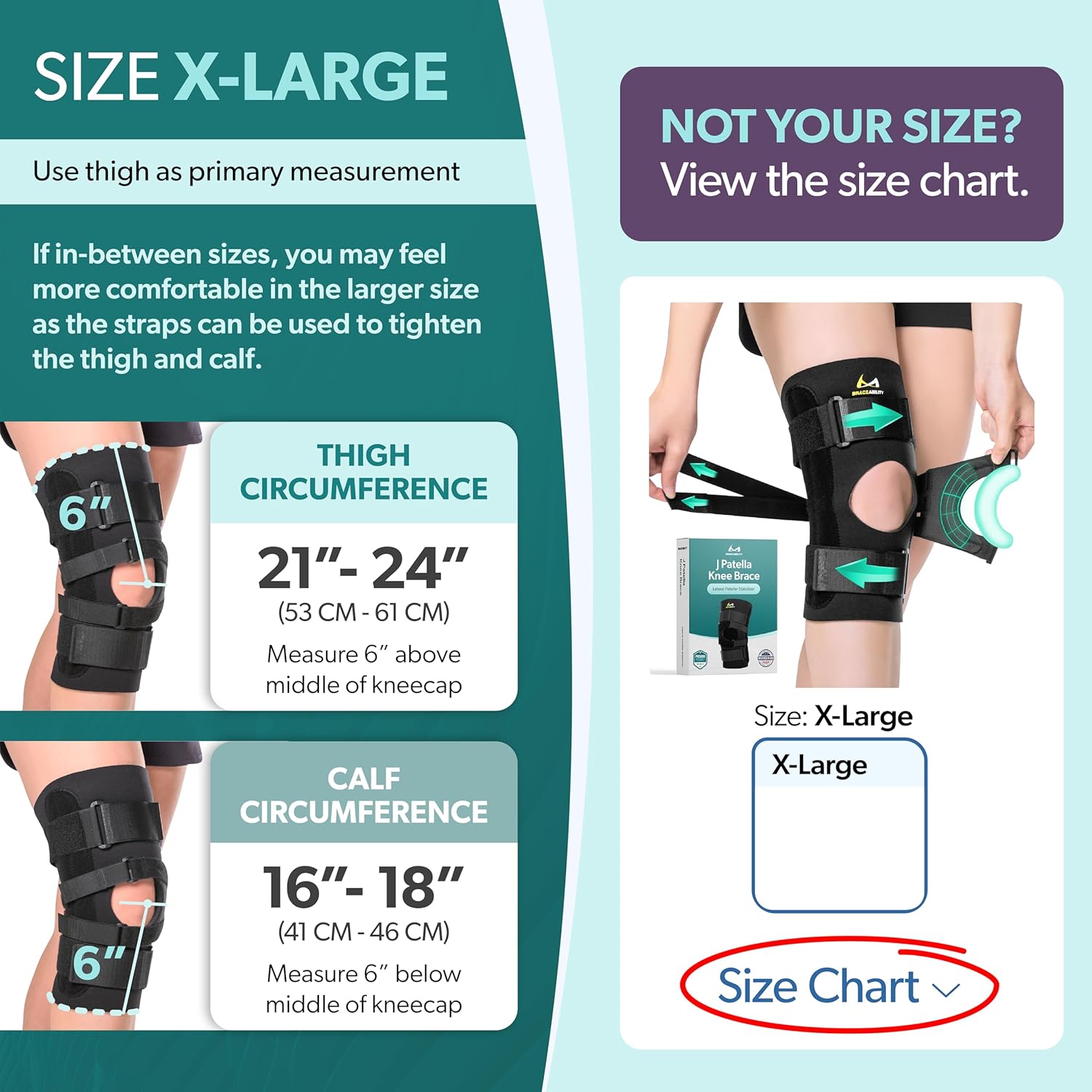 BraceAbility J Patella Knee Brace - Lateral Patellar Stabilizer with Medial and J-Lat Support Straps for Dislocation, Subluxation, Patellofemoral Pain, Left or Right Kneecap Tracking (XL)