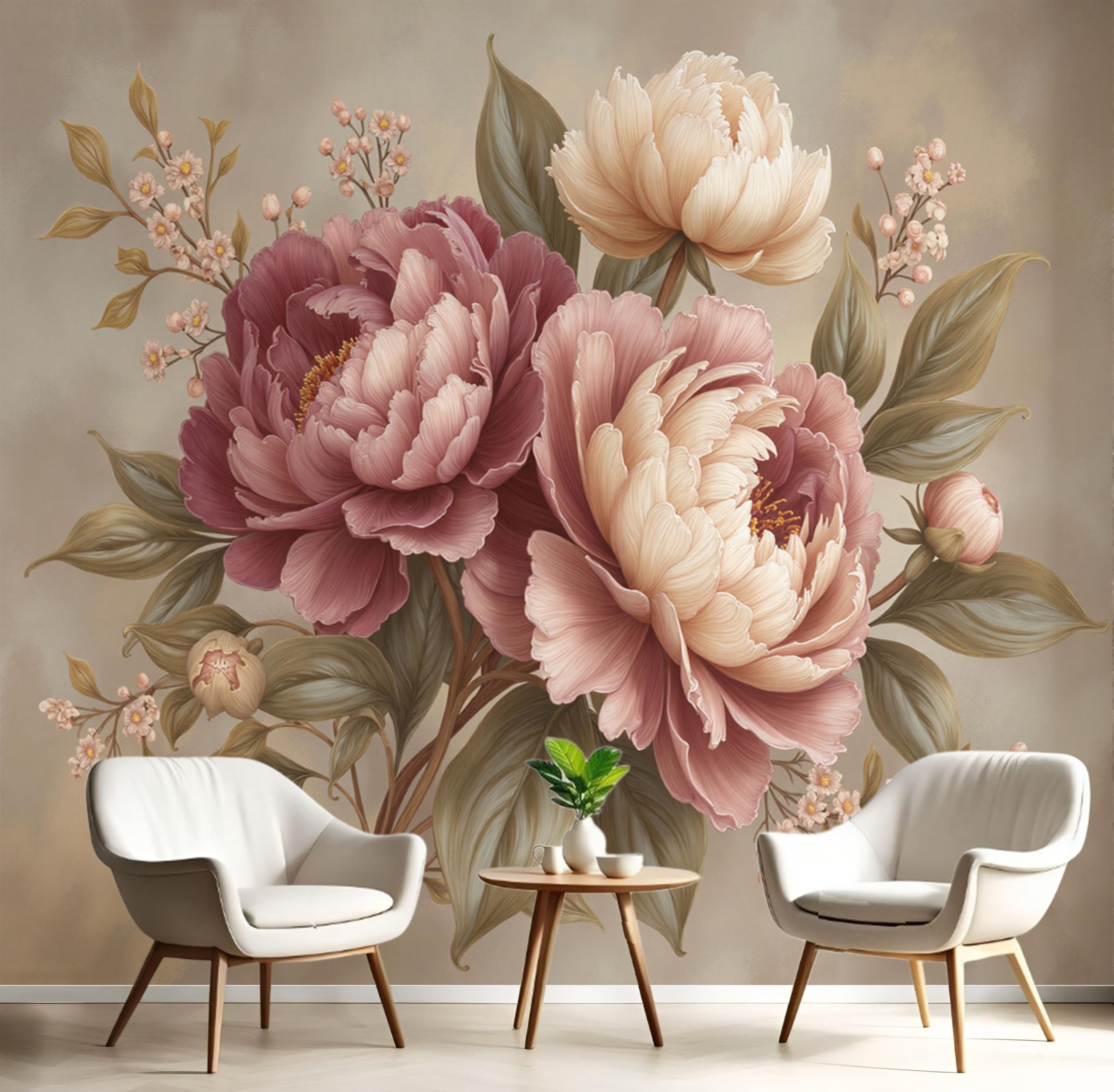 Papier peint panoramique pivoine élégante motif tapisserie haut de gamme