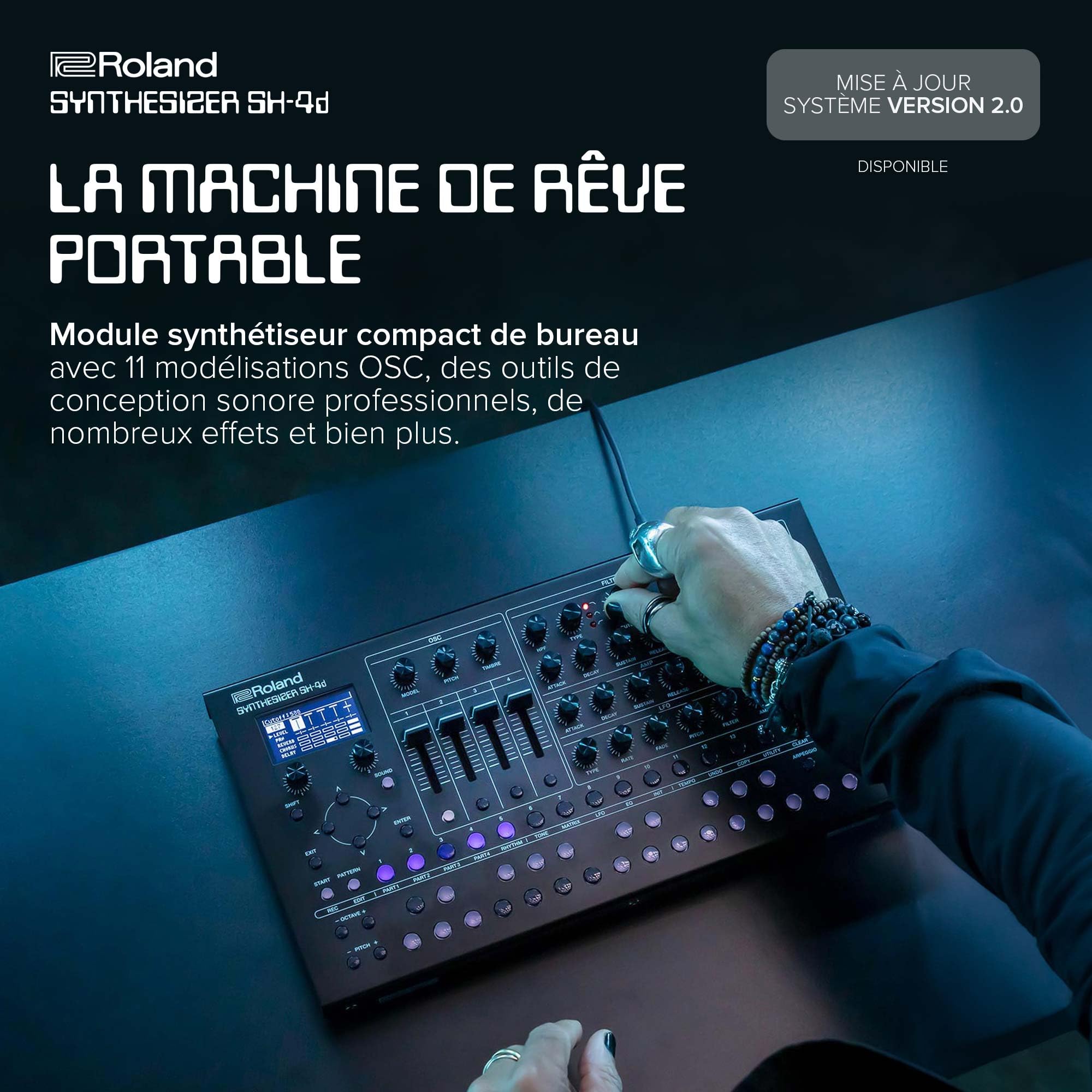Module synthétiseur compact SH-4d Roland | 11 modélisations OSC | Des outils de conception sonore professionnels | De nombreux boutons physiques | Un séquenceur par pattern multitimbral