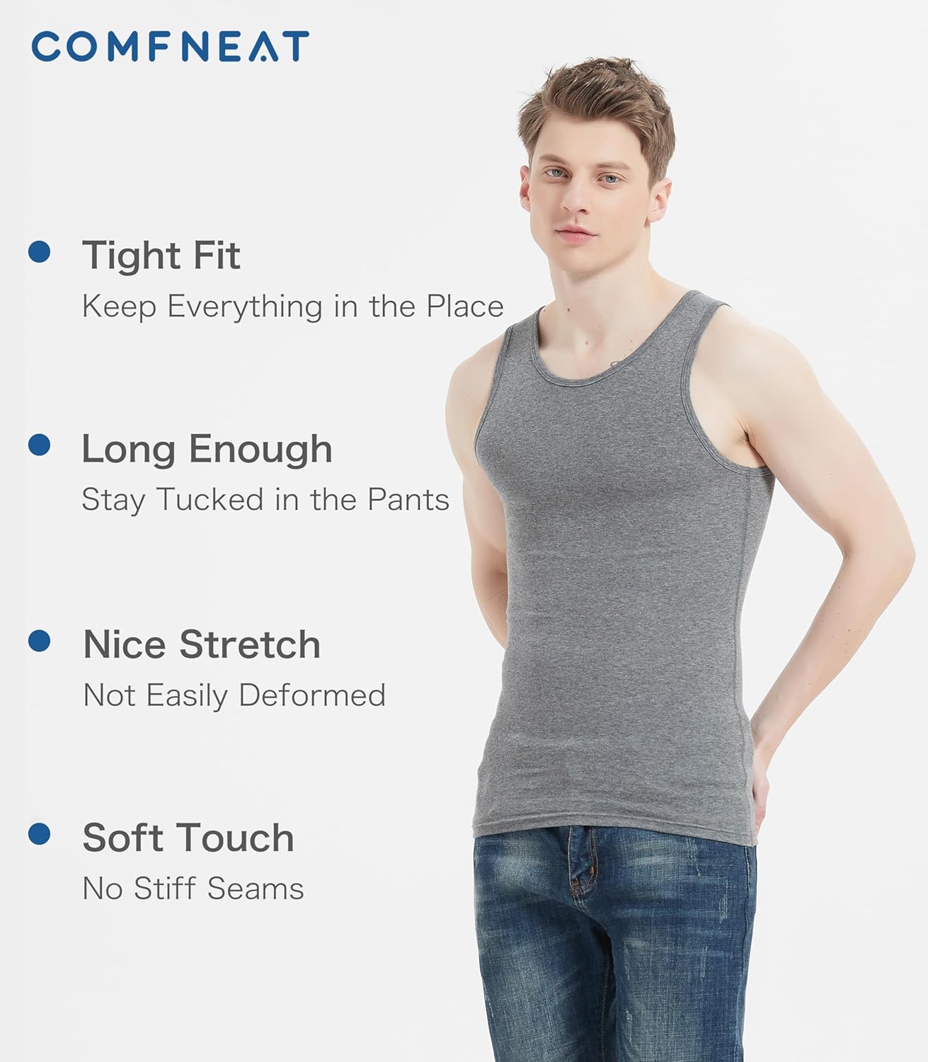 Comfneat Men's 6-Pack A-Shirts Tight Fit Tank Tops Cotton Spandex Undershirts - Image 5