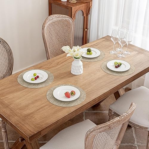 Miniatura 8 de Romanstile Juego de 4 manteles individuales redondos, reversibles de piel sintética, 100% impermeables, a prueba de aceite, antideslizantes,