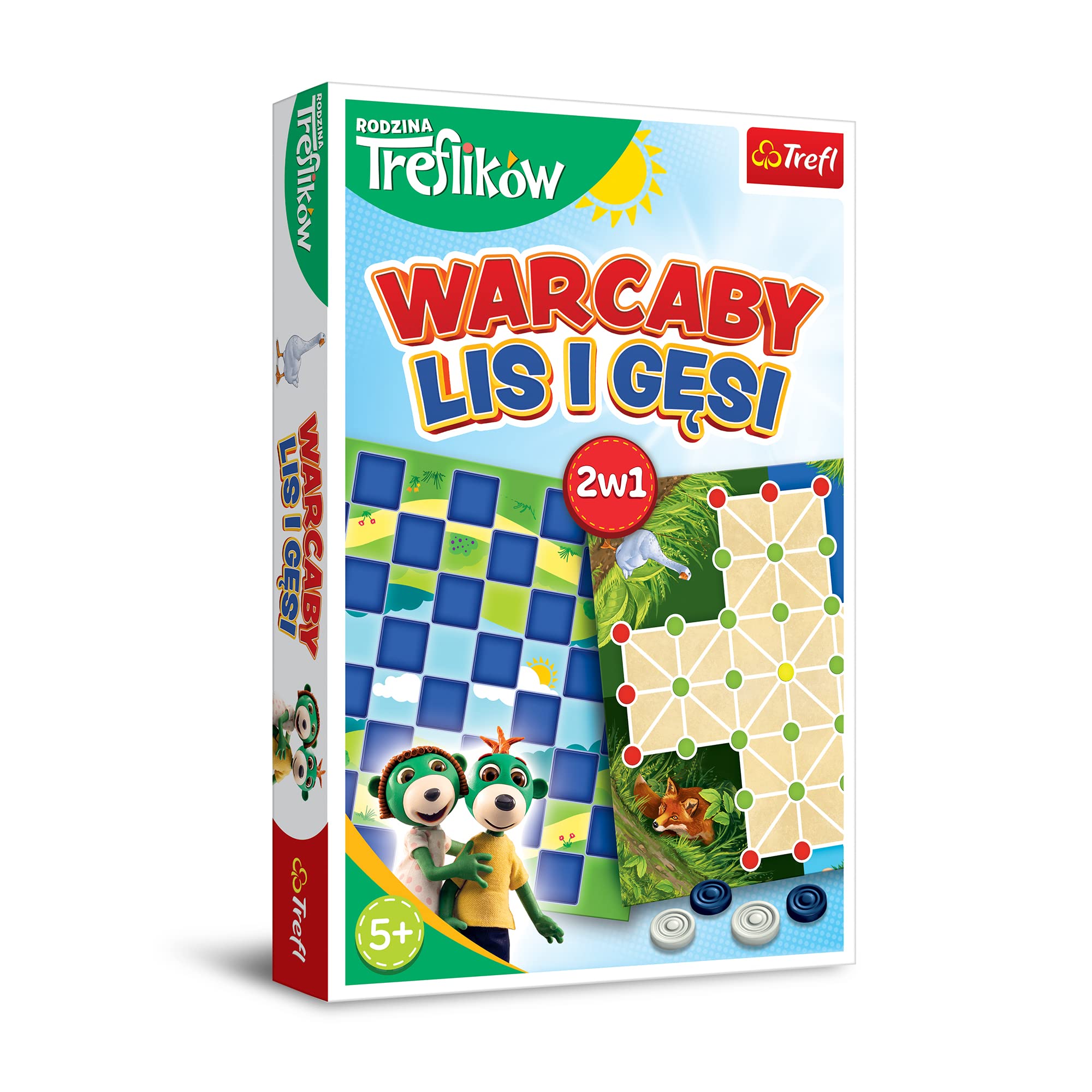 Trefl - Warcaby, Lis und Dichs - 2-in-1 Game, Family Paddling Game with Heroes Fairy Tale Girl Family Trefliks, Classic Game for Adults and Children from 5 Years