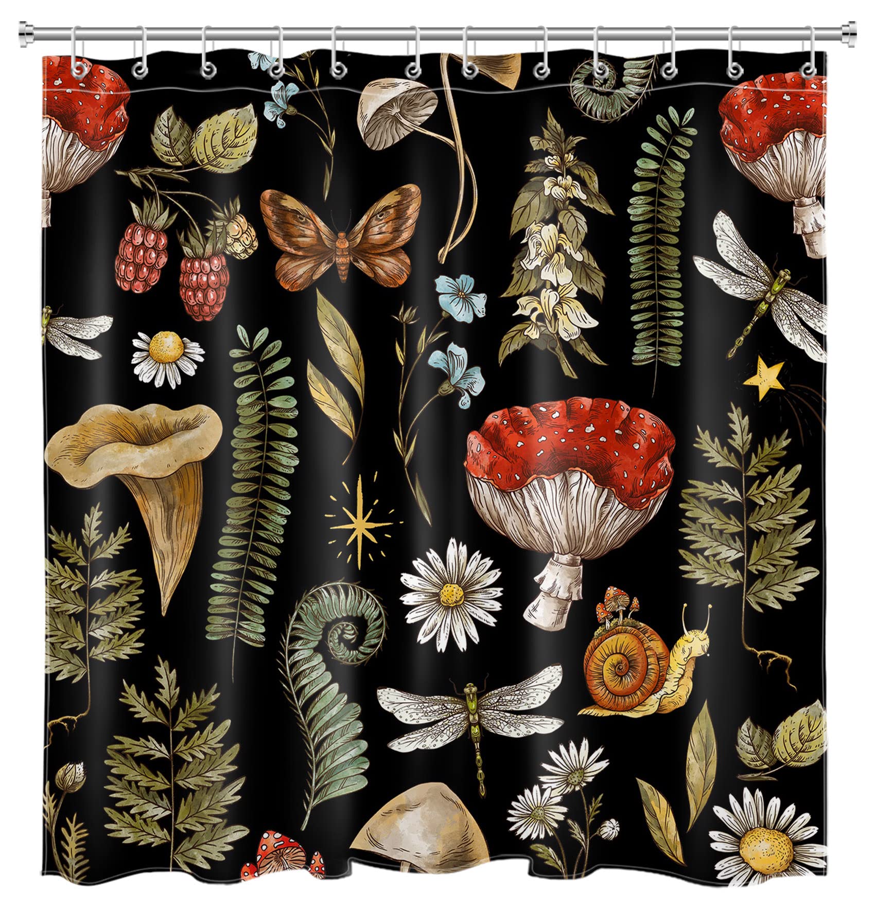 Yookeb Duschvorhang Retro-Pilz-Muster - 152x180 Cm, Wasserdicht, Mit 12 Haken