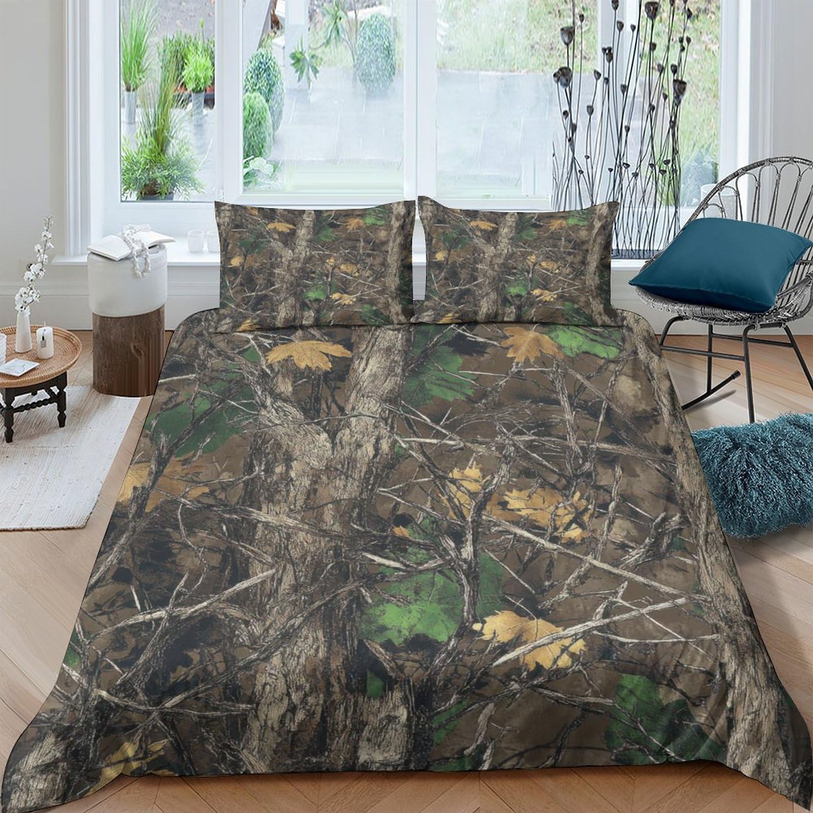Ctjqhvkz Style-4 3D Printed Forest Camouflage Fitted Sheet Microfiber Soft Breathable Leaf Pattern Mattress Cover For Bedroom Dorm Decor Single（135X200cm）
