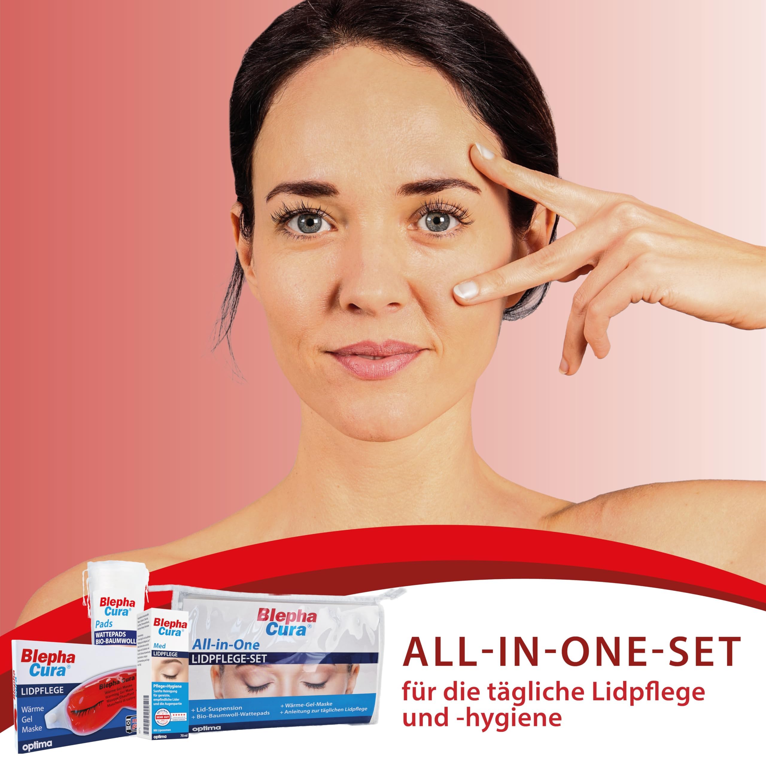 BlephaCura All‑in‑One Lidpflege‑Set – 3‑Schritte Augenlidpflege mit Med Suspension 70 ml, Baumwoll‑Pads, Wärme‑Gel‑Maske & Reisetasche – bei Blepharitis & trockenen Augen