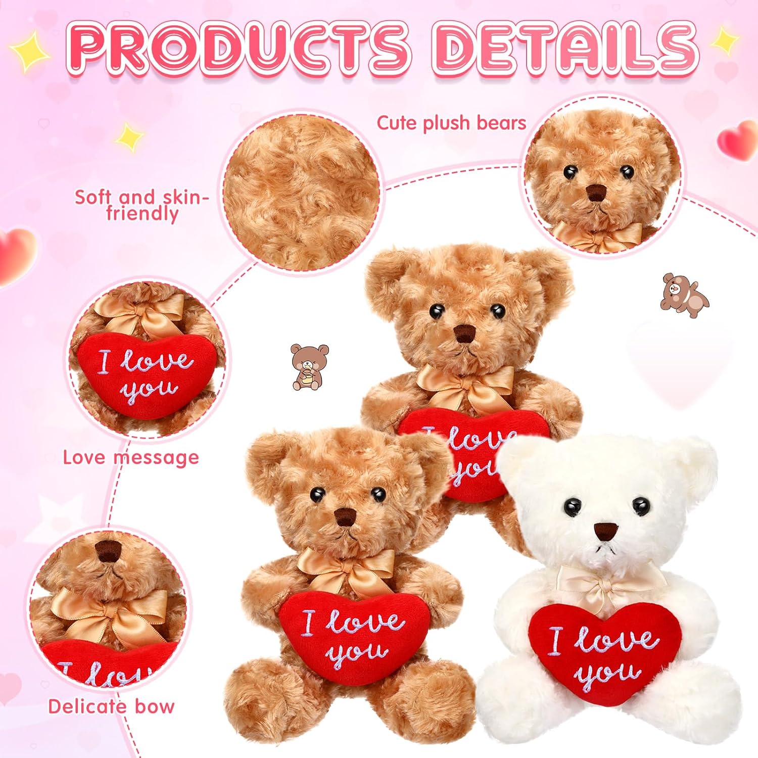 Hungdao 12 Pack Valentine's Day Bear Bulk 10 Inch Soft Valentine Stuffed Animals Cute Plush Bears Romantic Gift for Valentines Day Girlfriend Birthday Wedding Anniversary Decoration(Heart)