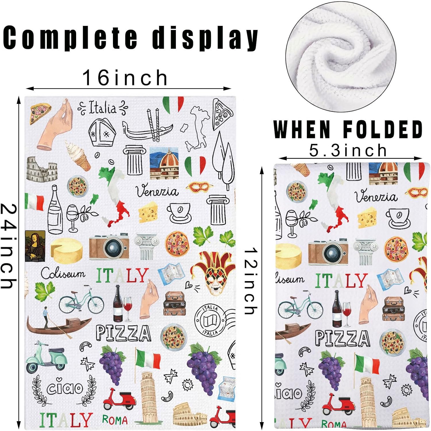 JNIAP Italian Kitchen Towels - Mama Towel, Italy Themed Dish Towel (Italy Pizza KT) - Image 2