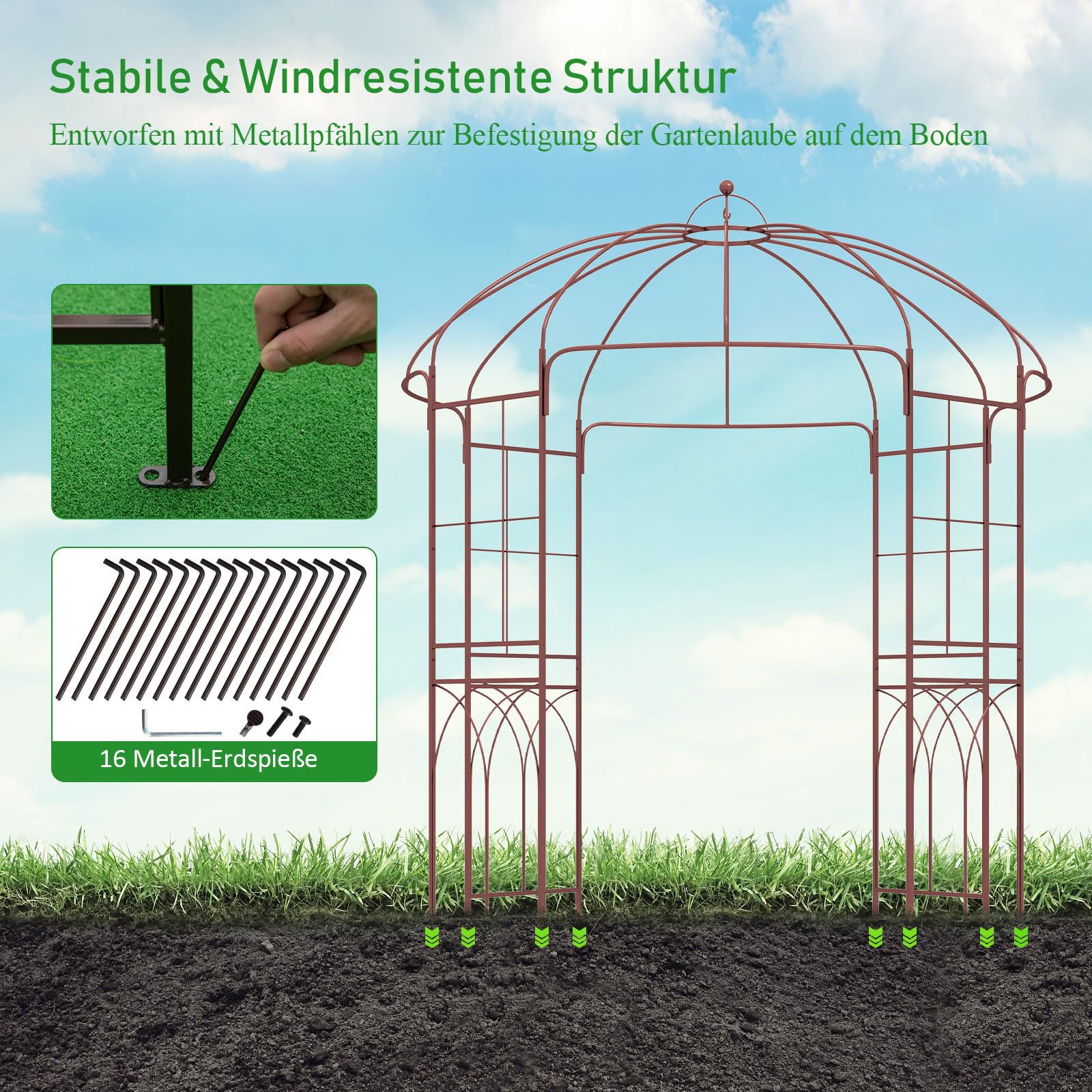 GOPLUS Rosenbogen aus Metall, Gartenbogen stabil mit Rankgitter für Kletterpflanzen & Hochzeit, 211x211x256cm Rosenpavillon Torbogen Rankbogen wetterfest für Garten & Hinterhof