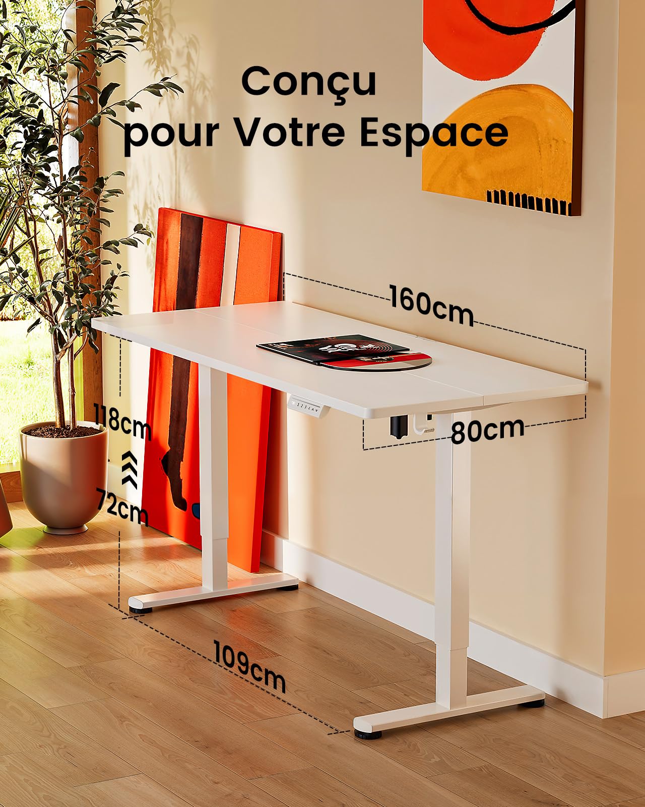 ErGear Bureau Assis Debout, Bureau Electrique Réglable en Hauteur avec Panneau Intelligent à 4 Mémoires et Plateau en Deux Parties (Blanc, 160 x 80 cm)