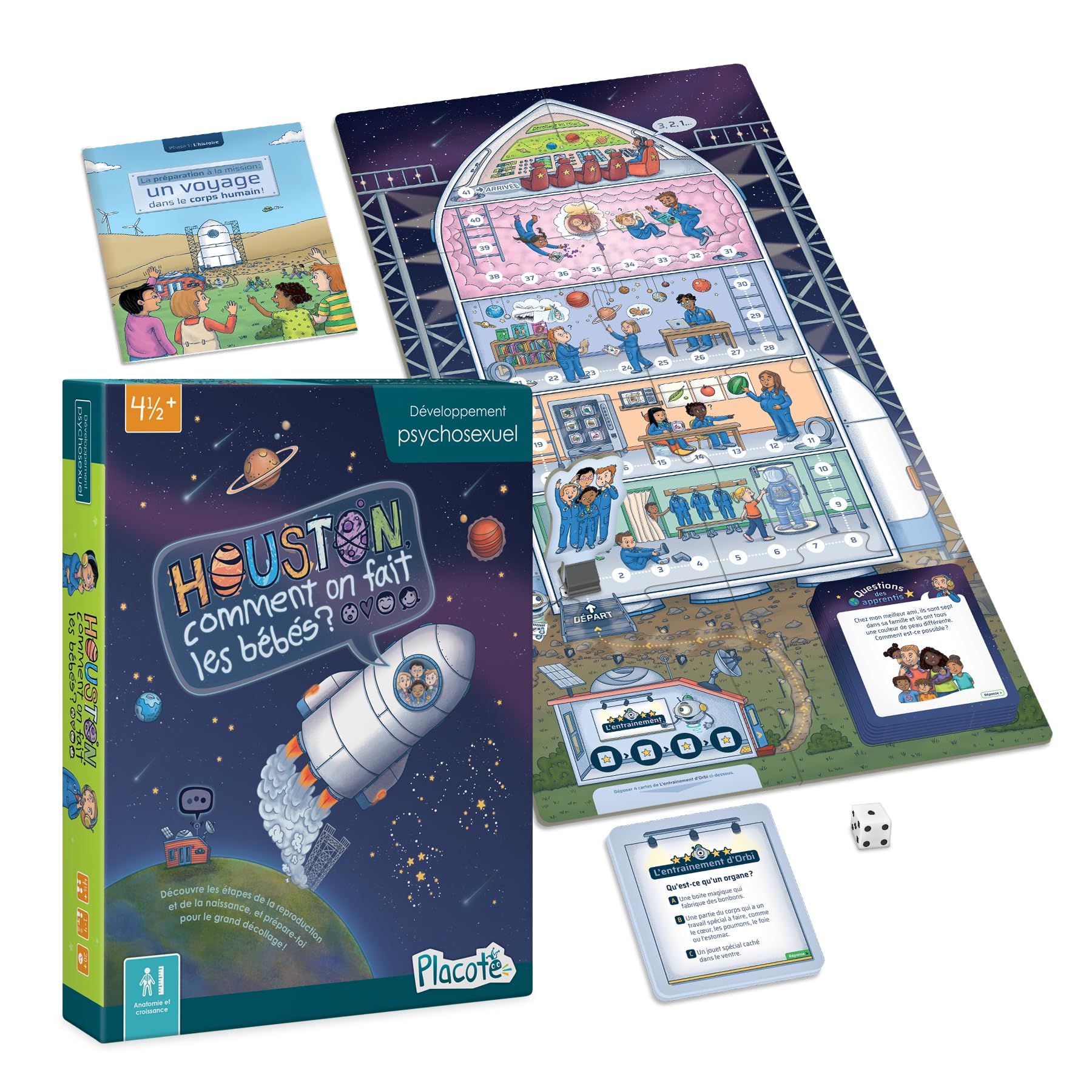 Placote – Houston, Comment on Fait Les bébés – Jeu éducatif – Jeu d’Apprentissage pour Comprendre la Reproduction, la Grossesse et la Naissance – Jeu coopératif pour Les Enfants de 4½ Ans à 10 Ans