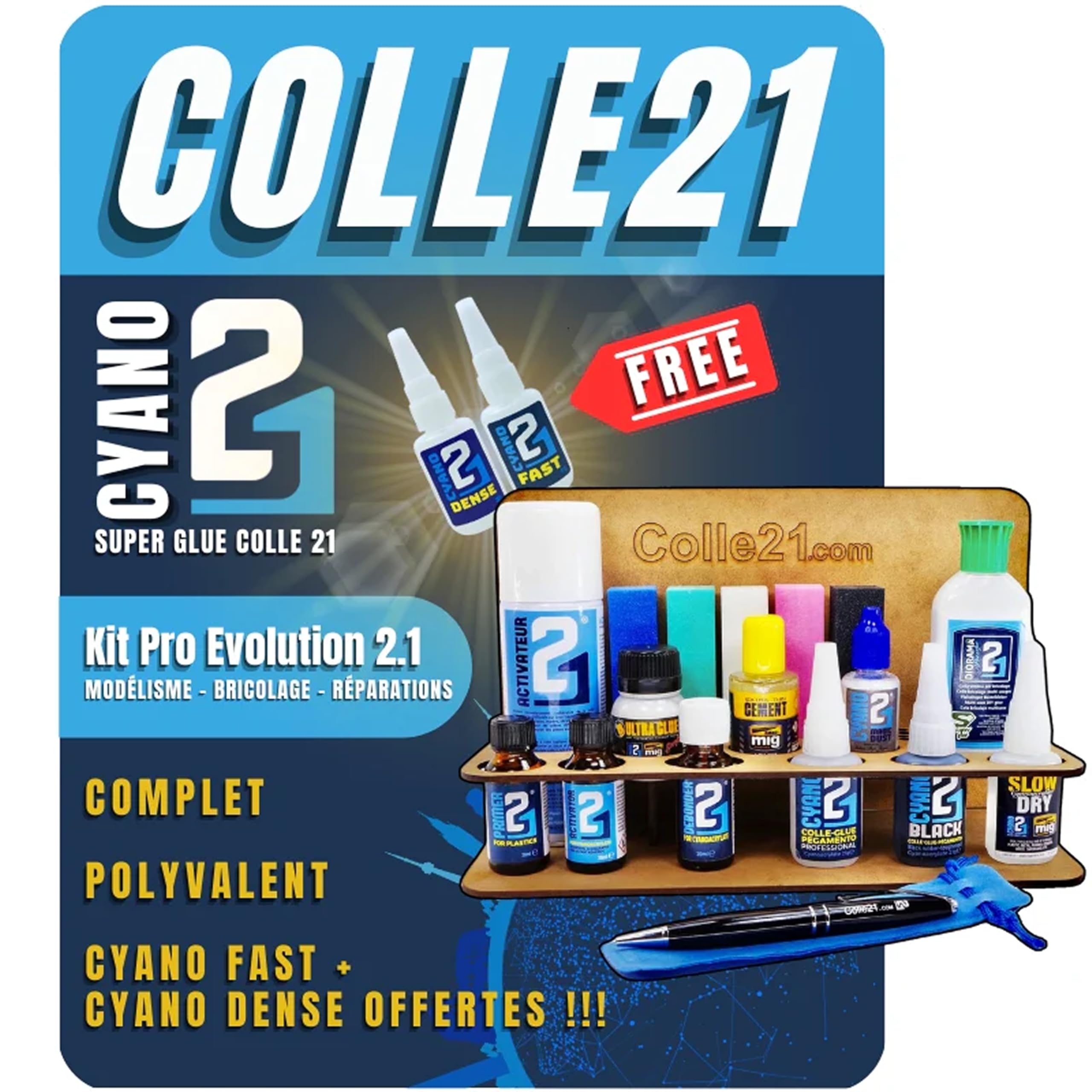 KIT PRO EVOLUTION Super Glue Colle21 Multi-Usage Tous Matériaux – Kit Professionnel pour Modélisme, Bricolage et Réparations de Précision