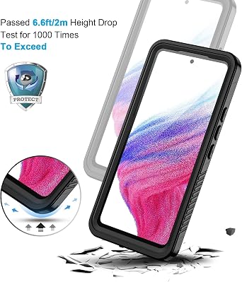 Lanhiem for Samsung Galaxy A53 5G Case, IP68 Waterproof Dustproof with Built-in Screen Protector, Heavy Duty Full Body Protective Phone Case for Samsung A53 5G, Black/Clear