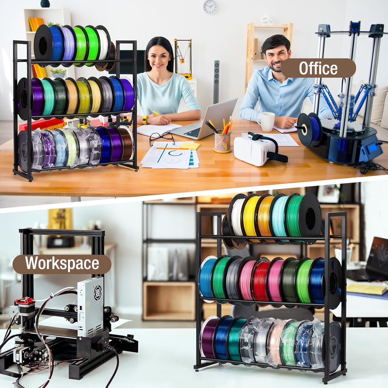 3D Printer Filament Storage Rack Desktop, 3-Tier Heavy-Duty Filament Spool Holder Stand, Space-Saving Metal Filament Shelf for TPU/PLA/ABS, Ideal for Studio, Office, Workshop