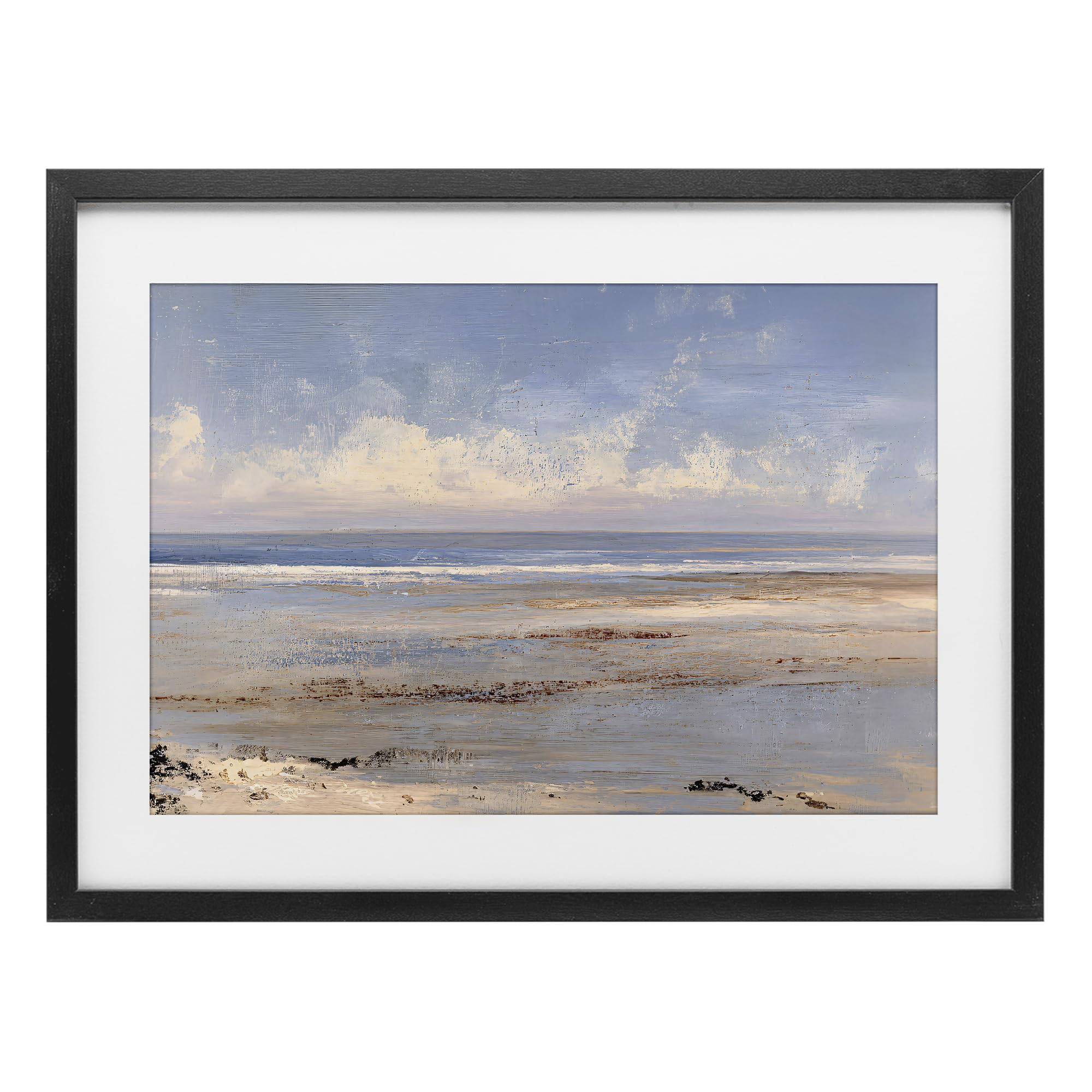 Stupell Industries 'Rustic Ocean Horizon Impression', Framed Print Under Glass, Black, 20 x 14 Inches, Easy to Hang and Sturdy, Made in USA, by Jacky Ngan