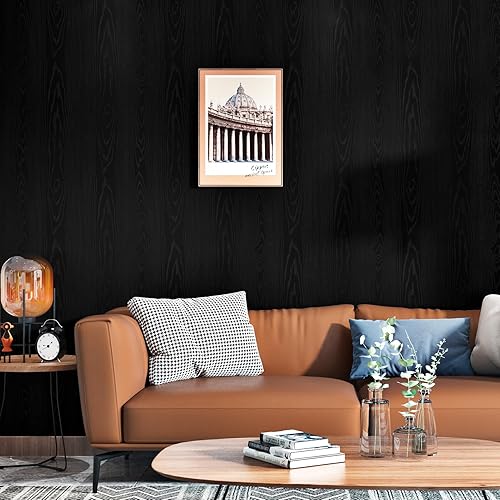 Miniatura 6 de Papel adhesivo de madera negra texturizada, papel tapiz autoadhesivo de grano de madera para armarios, encimeras de pared, rollo de vinilo para