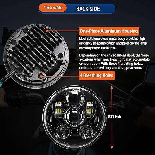 Miniatura 6 de ToKnoMe Faro LED de 5-34 de 5.75 pulgadas compatible con Harley Davidson Dyna Sportster Iron 883 1200 Low Rider XLH883 Super Glide Softail Custom