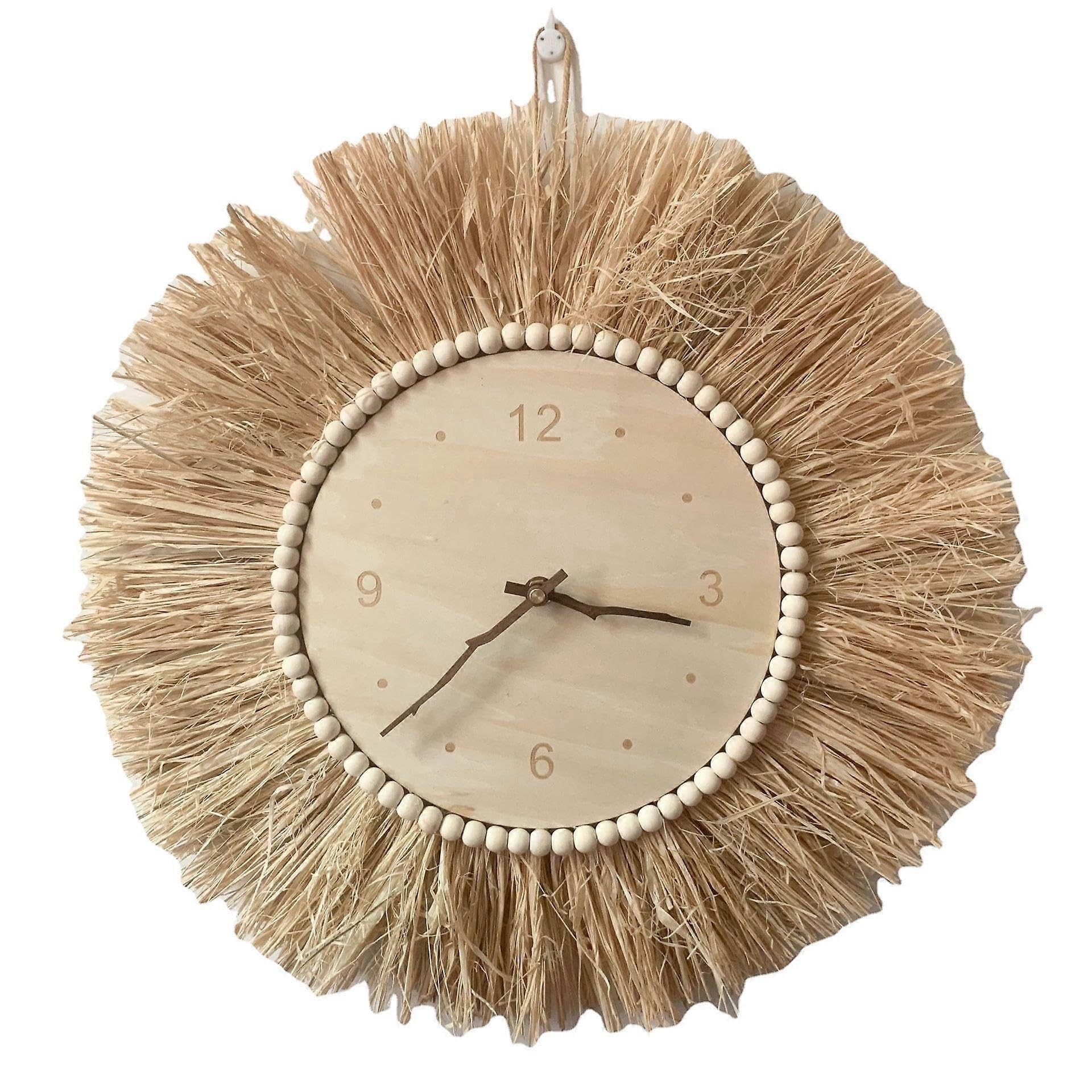 JOYHAPPST Dww-Horloge silencieuse en forme de branche, horloge murale rustique en paille sans tic-tac, tisse la main, dcor de salon, naturel