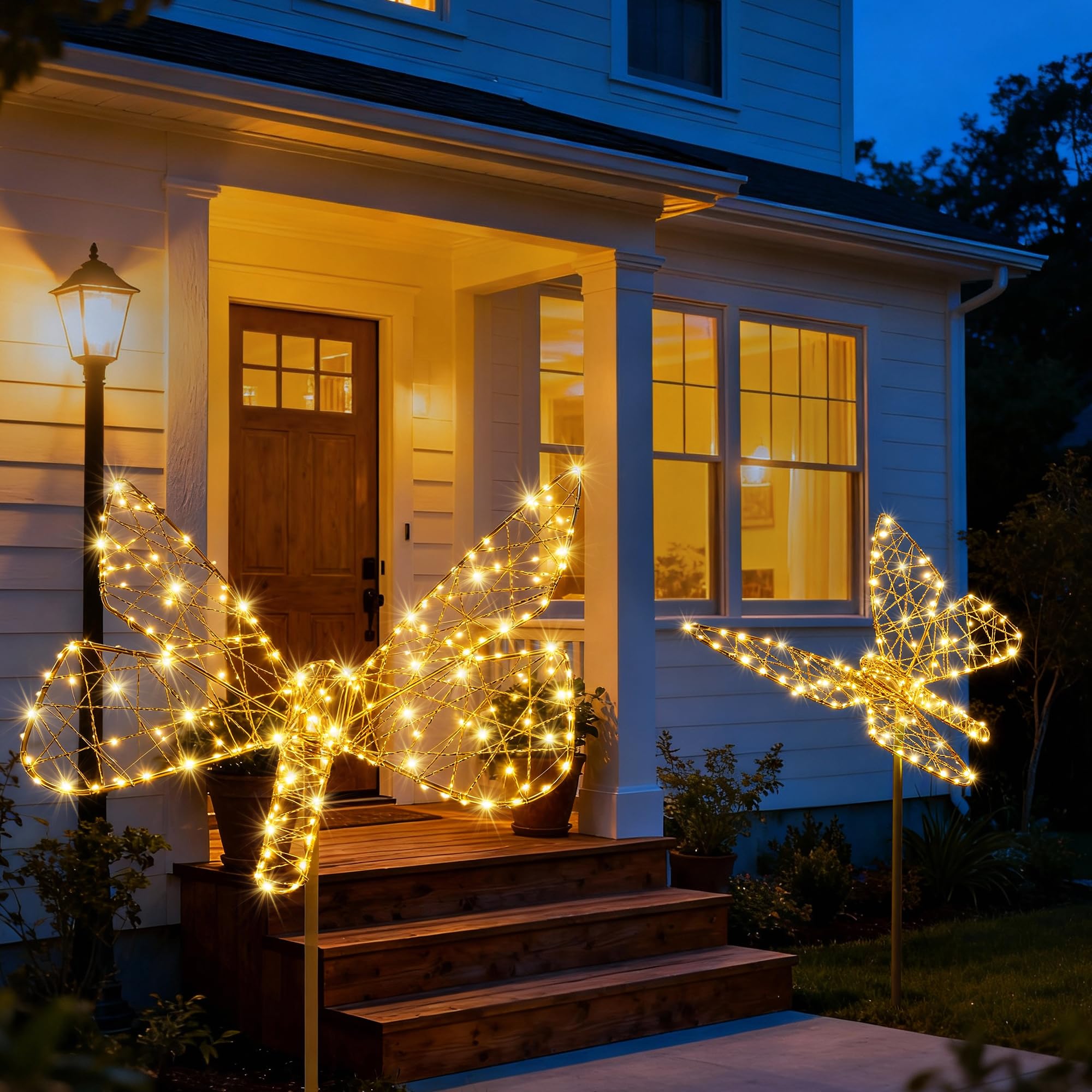 Lomotech Luces solares para jardín, 18 pulgadas, 240 LED, plegables, decoración de jardín de mariposas, impermeables, más grandes, con hierro, para jardín, patio, césped, decoración de caminos (blanco