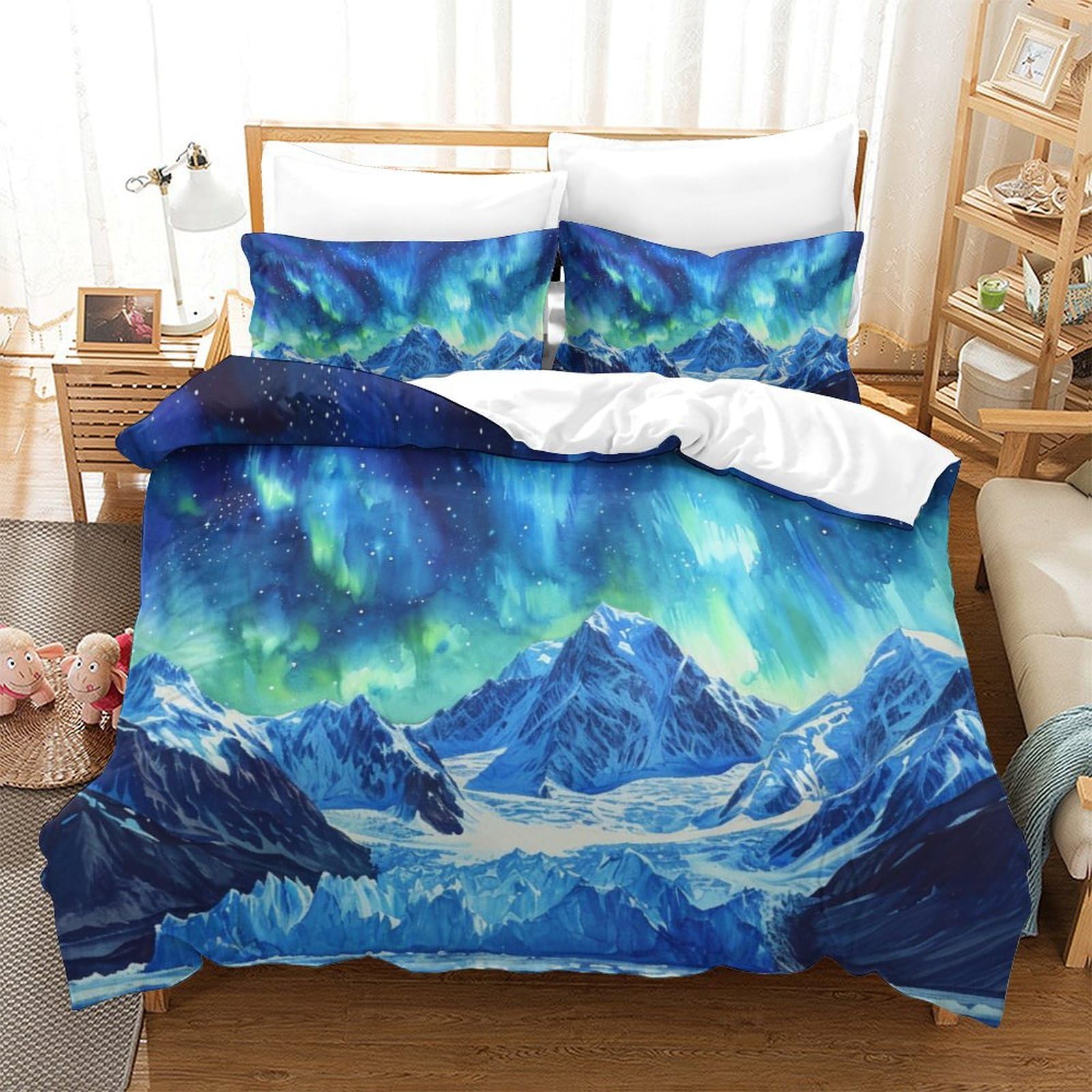 Housse de couette aurores boréales 3D Super King 260x220 cm avec taies