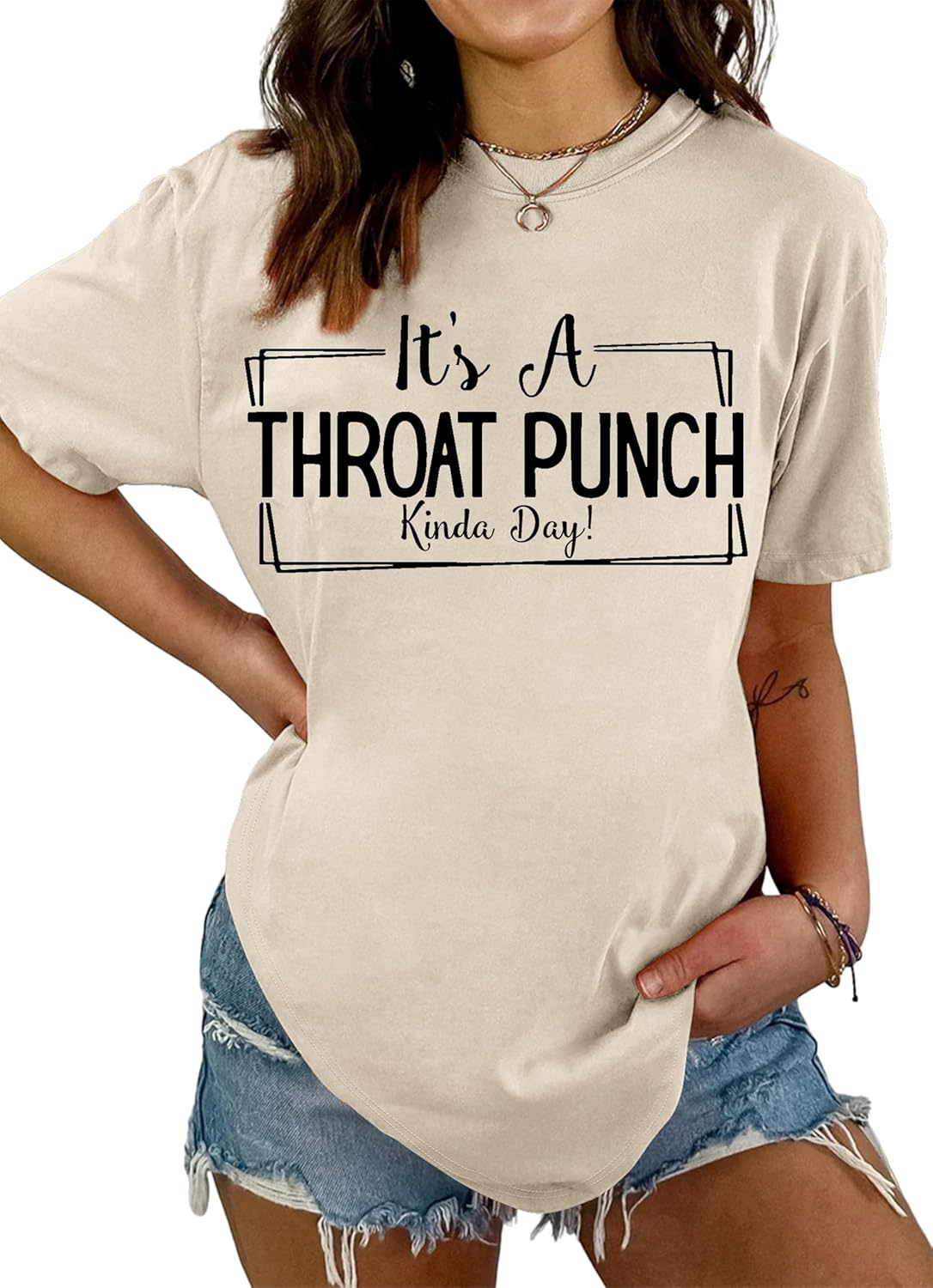 Funny Women's Graphic T-Shirt - It's a Throat Punch Kinda Day Tee - Casual Short Sleeve Top, Soft Cotton Sarcastic Shirt - Image 2