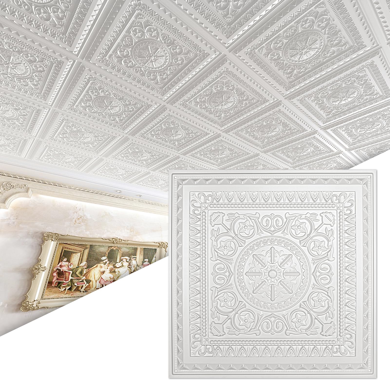 Art3d Drop Ceiling Tiles, Glue up Ceiling Tiles, 2'x2' Plastic Sheet in White (24-Pack, 96 Sq.ft)