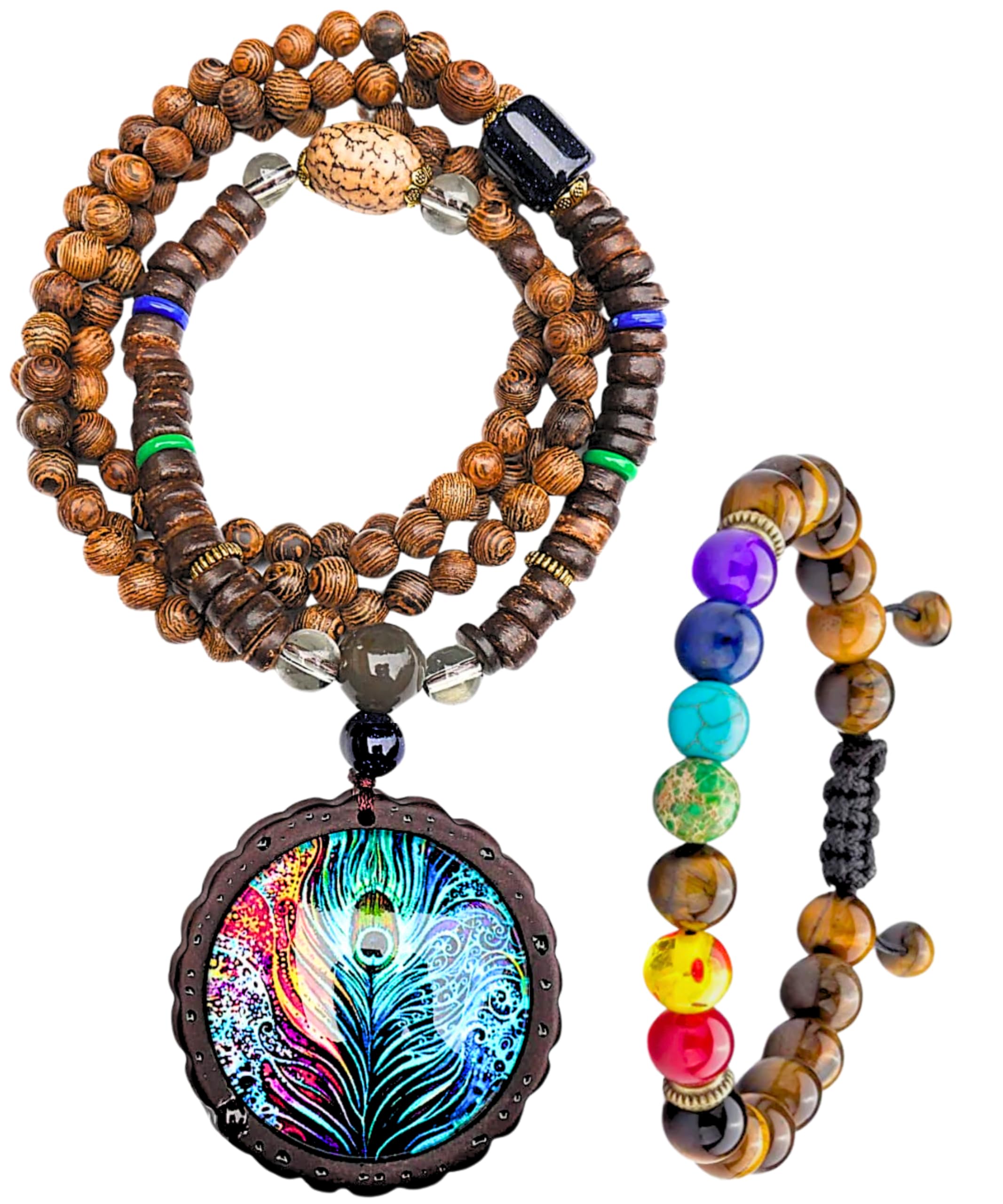 Collar con cuentas bohemias para mujer con colgante largo de madera para mujer, collar de madera de DREMINOVA, Madera, Cuentas,