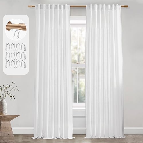 Miniatura 9 de PANELSBURG Cortinas de lino blanco de 90 pulgadas de largo para dormitorio, cortinas plisadas semitransparentes blancas con pestaña trasera de 90