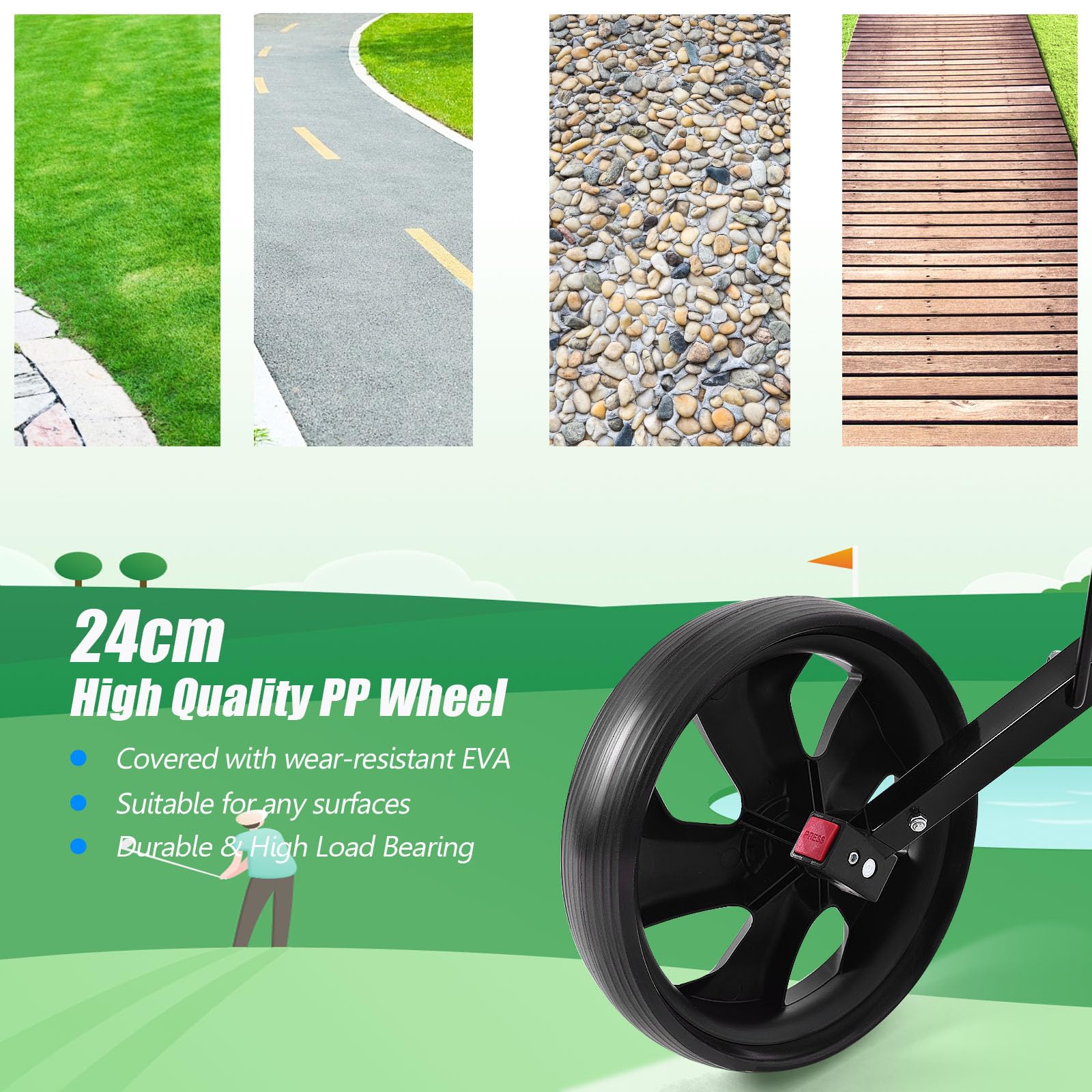 LIFEZEAL 2 Rad Golftrolley Klappbar, Golfwagen mit Anzeigetafel, Golf Push Cart aus Eisen, Golfcaddy Golfkart mit Verstellbarer Gurt