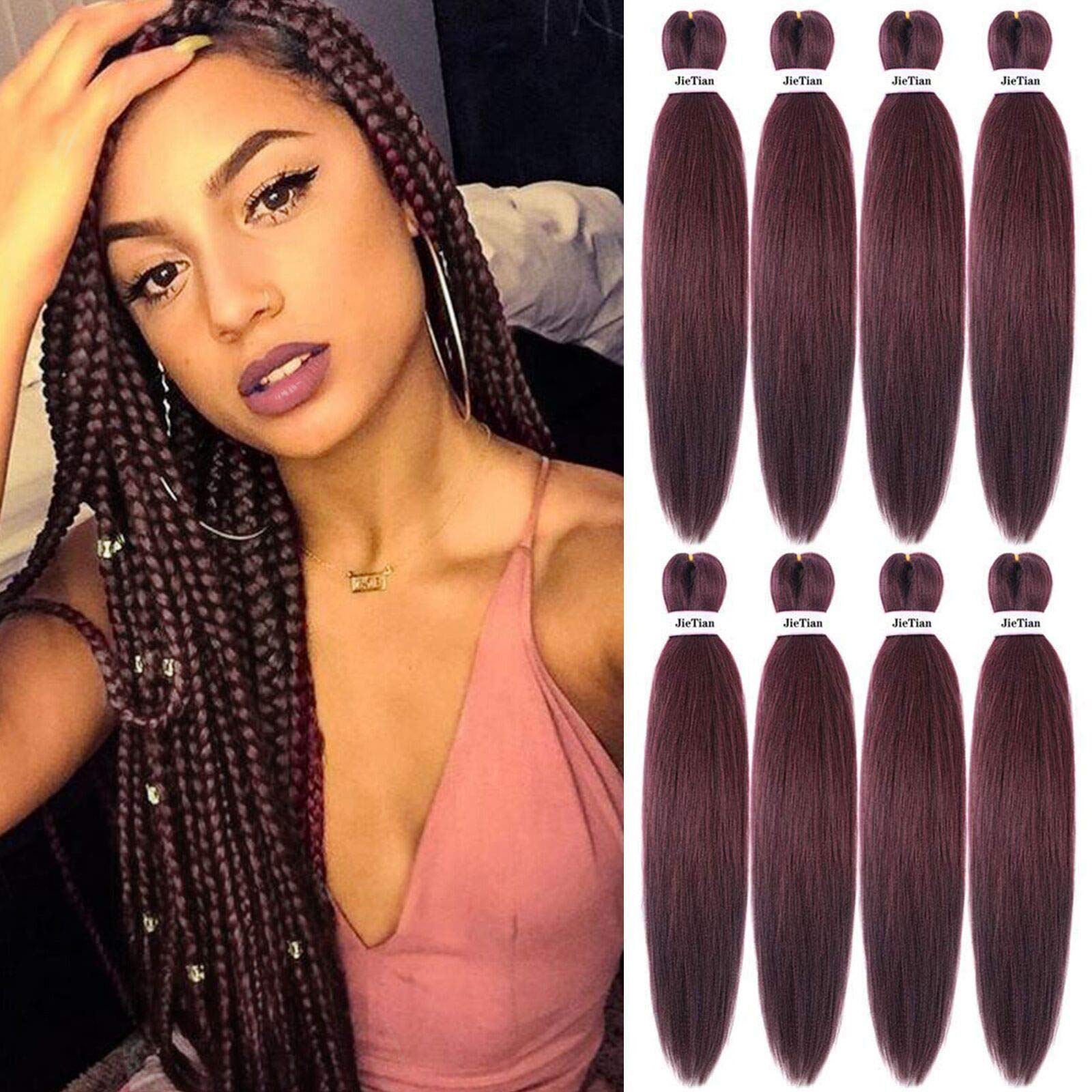 Pre Stretched Braiding Hair 8 Pack 22 Inch Hot Water Setting Professional Soft Yaki Texture Synthetic Hair Extensions (22 Inch, 99J)