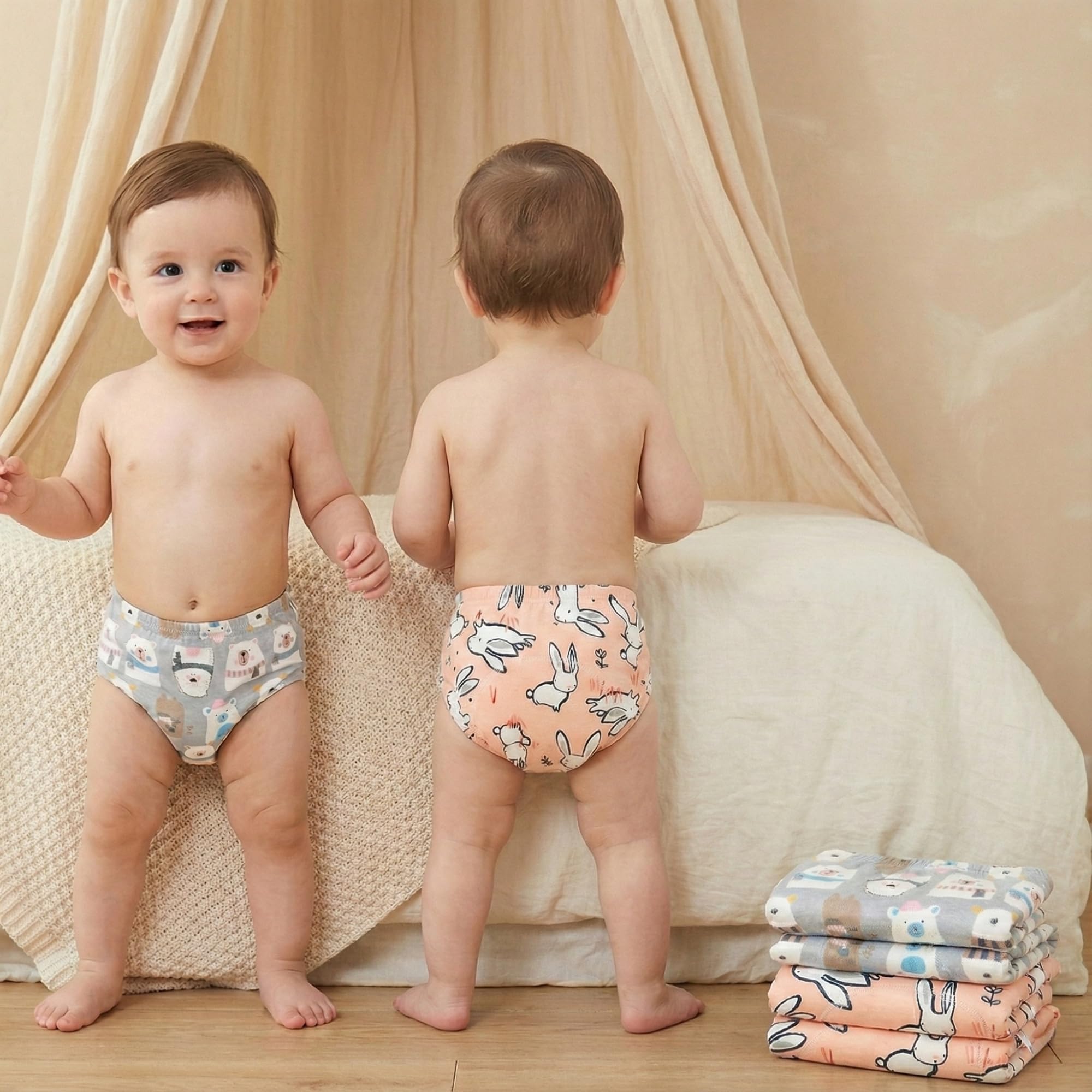 Bembika Baby Training Pant Soft Cotton Reusable Potty Training Pants For Kids Leak-Resistant, Padded Underwear For Babies To Support Diaper Free Transition (L Size For 18-24 Months Pack Of 2)-image-48