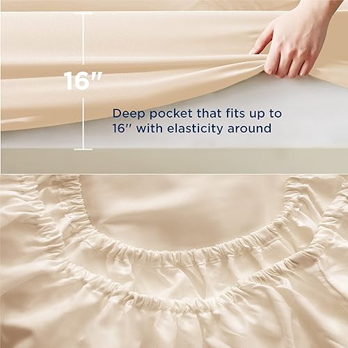 Miniatura 9 de Bedsure Juego de funda de almohada de satén tamaño queen para cabello y piel, color beige