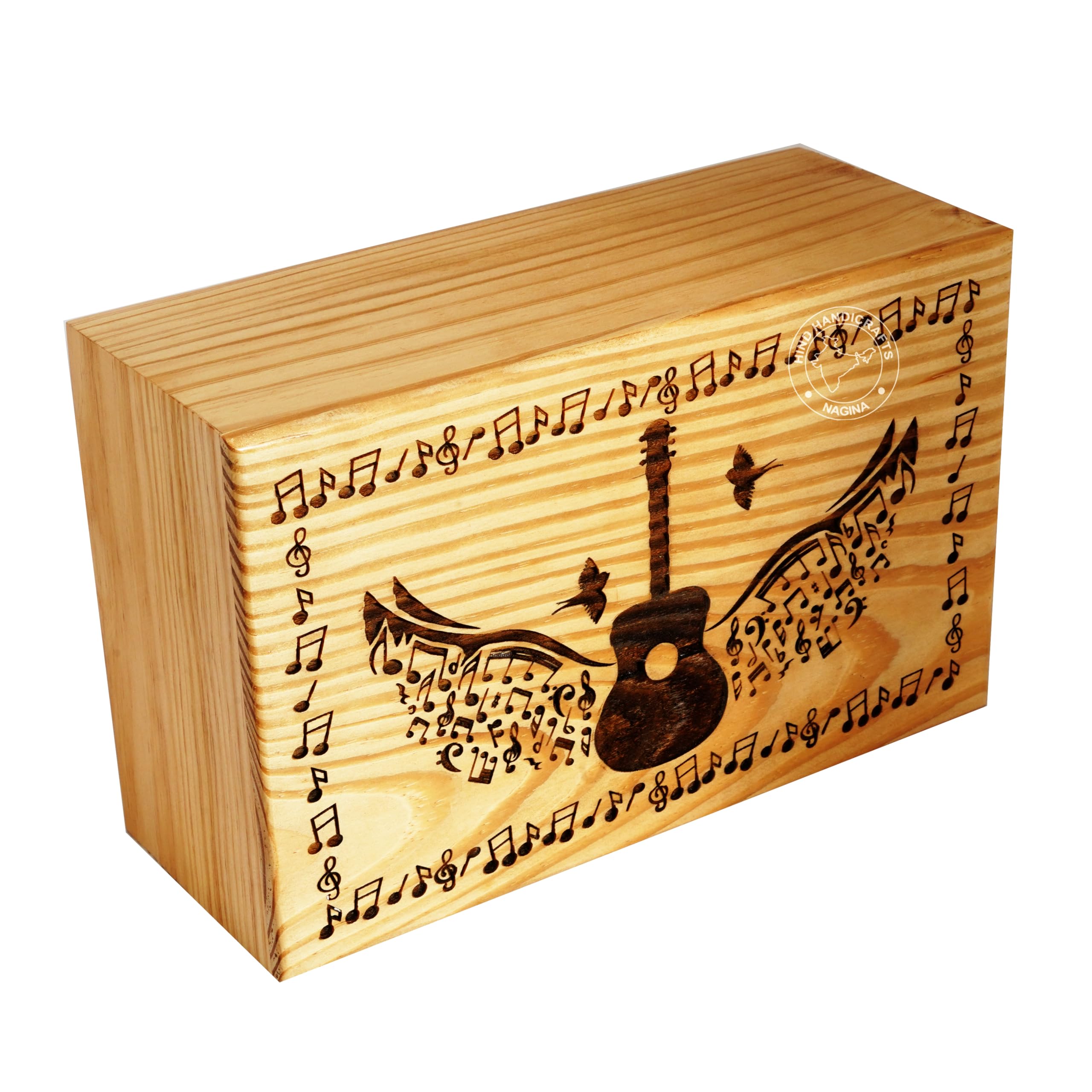 HIND HANDICRAFTS Handcrafted Horse Wooden Cremation Urns for Human Ashes Adult Large - Funeral Urn Box - Burial Urns for Columbarium (Guitar Music, 180 Cubic Inches)