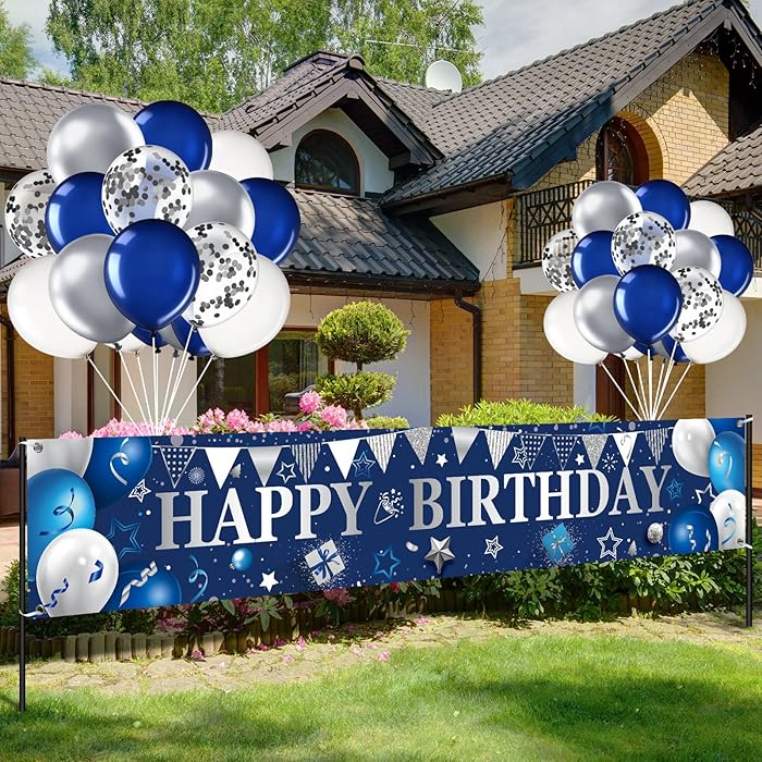 Buy Happy Birthday Yard Sign Banner Blue Sliver Birthday Balloons Navy