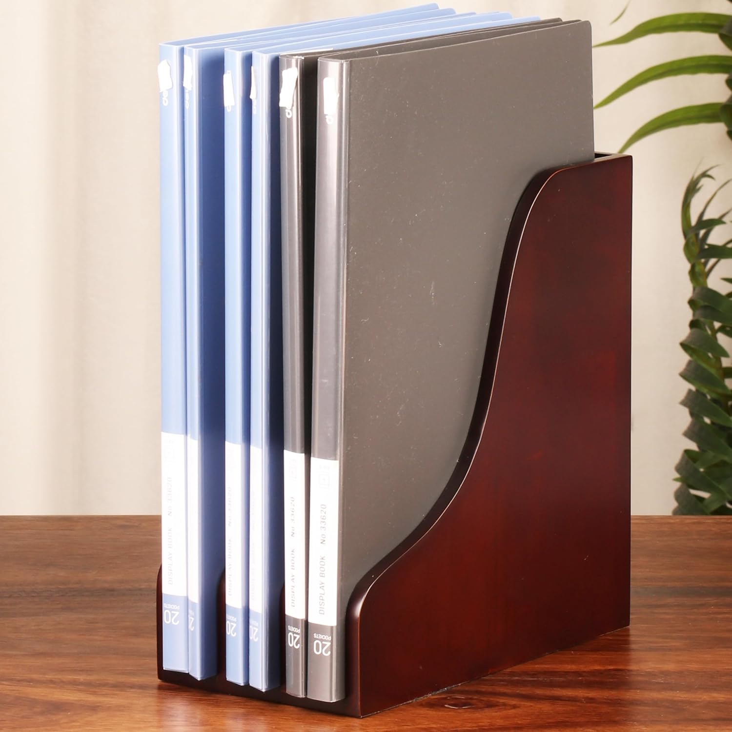 Solid Wood Vertical File Organizer, Desktop Document Holder with Customizable Design, Multifunctional Desk Organizer for Mail, Paper, Books, Files, Laptops, Office & Home Desktop Organization