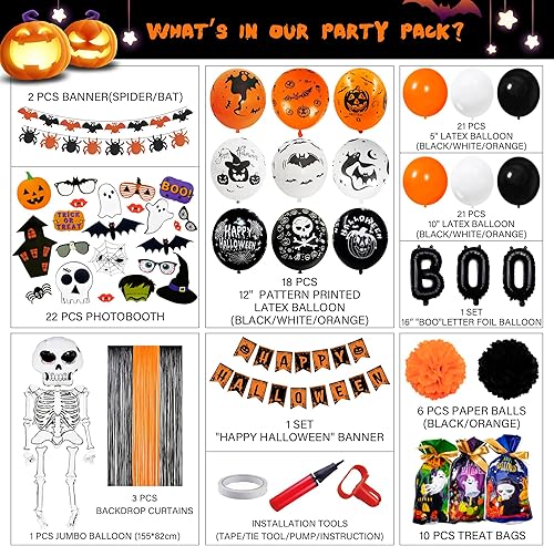 Miniatura 2 de Party Spot! 120 piezas de decoraciones de fiesta de Halloween, globo de aluminio jumbo de 5 pies, pancarta de feliz Halloween, 60 globos, bolsas de