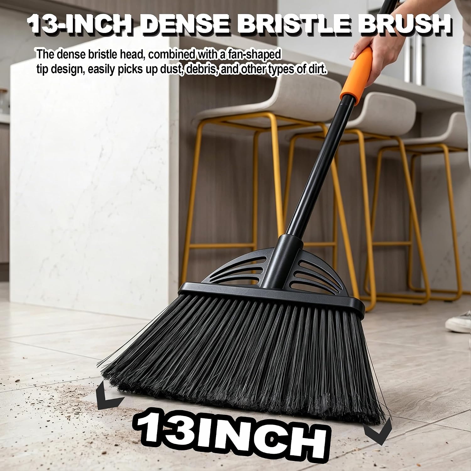 55“ Heavy Duty Broom Long Handle Broom with EVA Soft Grip (Black)