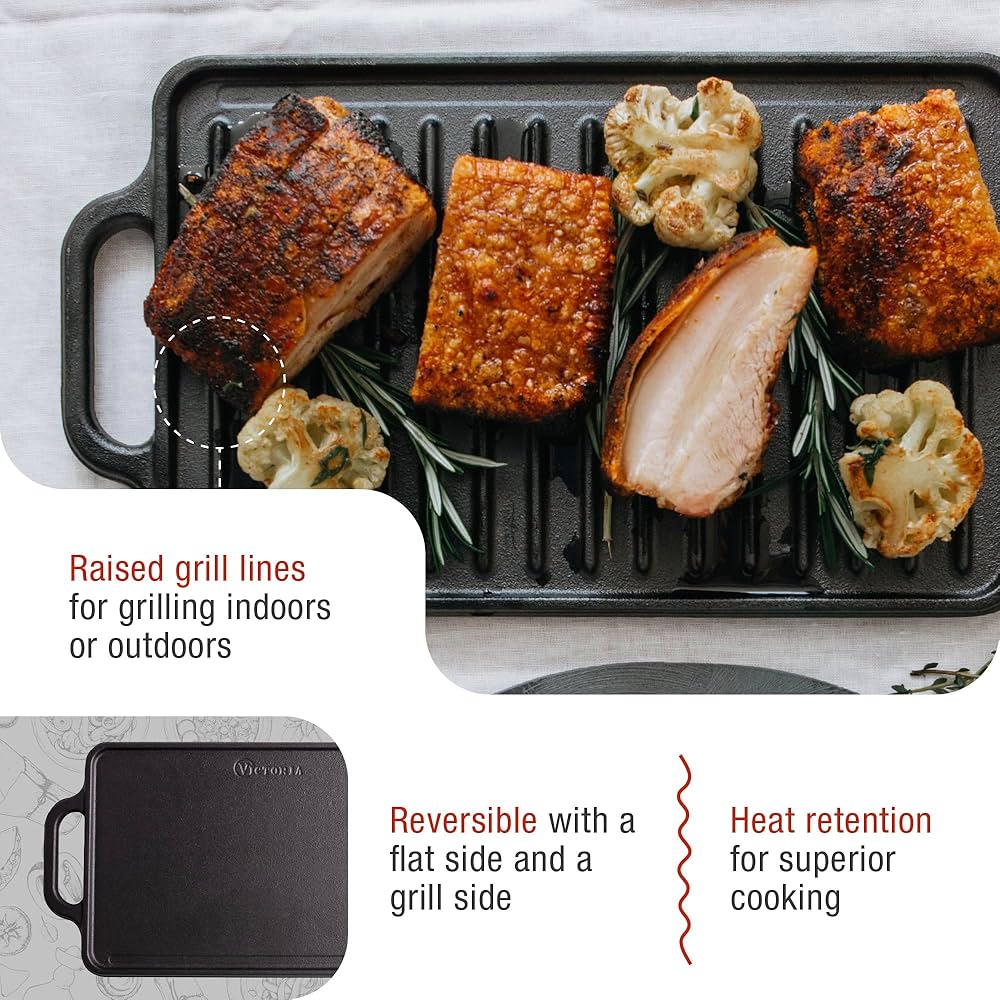 Victoria Rectangular Cast Iron Double Burner Griddle