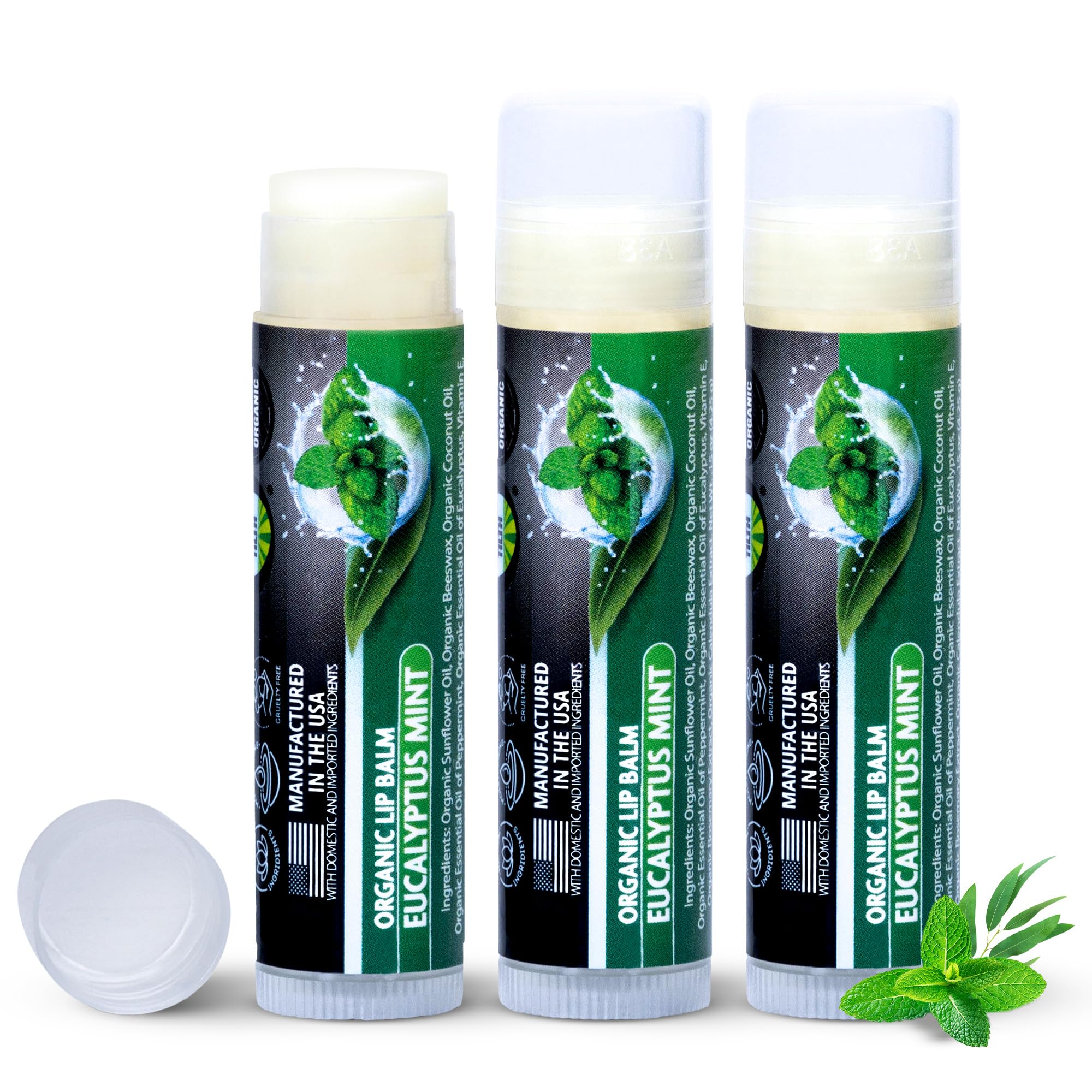 Amazon.com: Organic Eucalyptus Mint Lip Balm 3 Pack | Hydrating