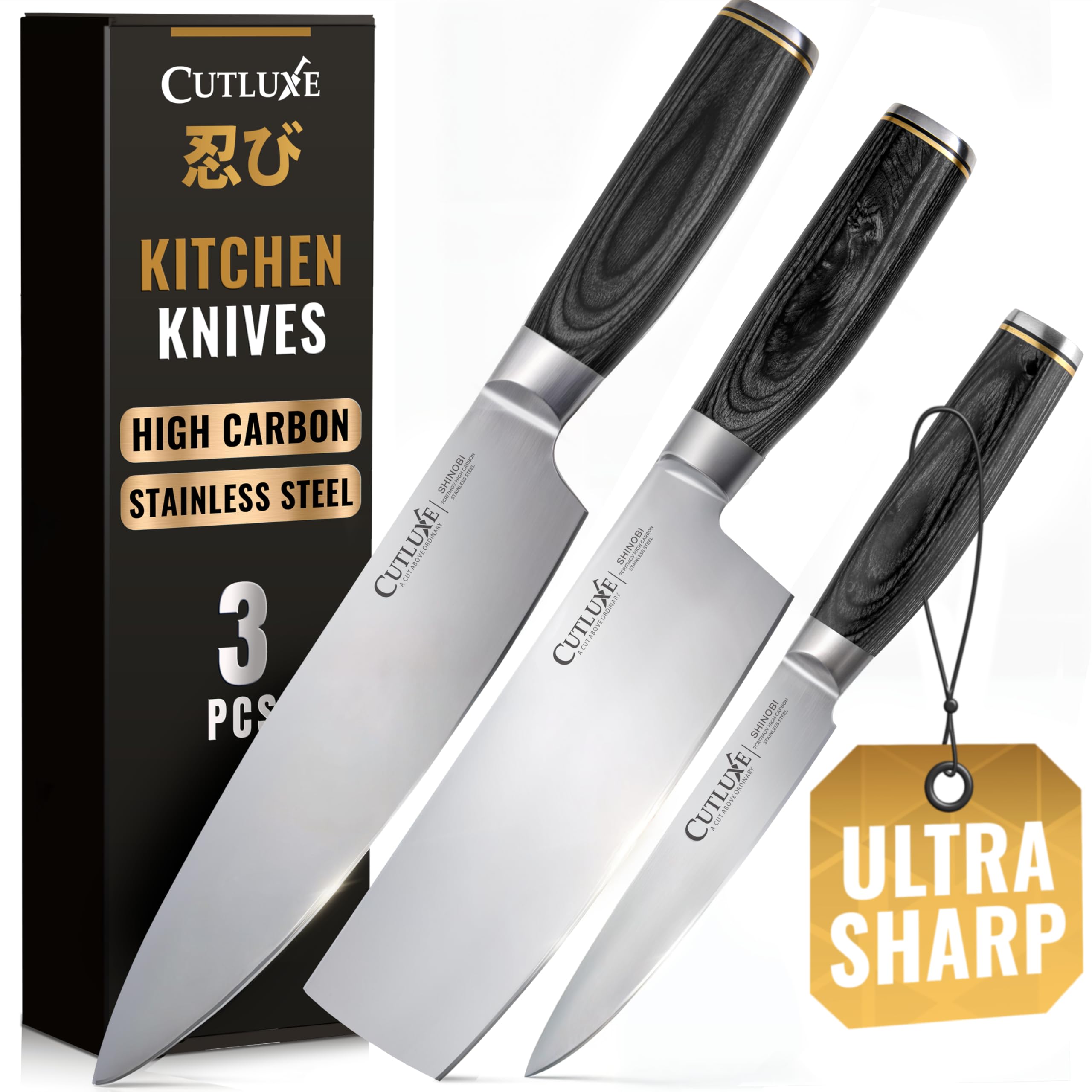 Cutluxe 3-Piece Chef Knife Set – Ultra Sharp Japanese Kitchen Knives