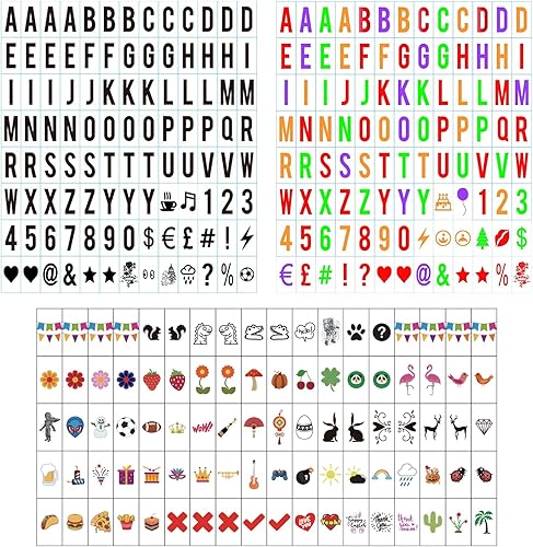 Juego de letras de caja de luz cinematográfica de alta calidad, 293 piezas (104 negros + 104 multicolor + 85 iconos) – Nueva edición de plástico A4