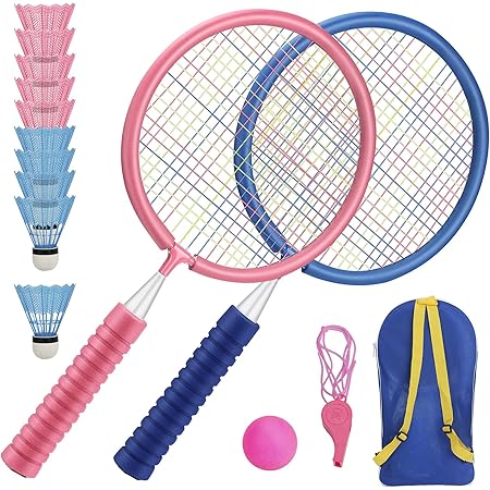 Aceshop Kinder Schlager Set Mit Federball Badminton Racket Spielzeug Draussen Spielzeug Fur Kinder Ab 3 12 Jahren 1 Blau 1 Rosa Amazon De Sport Freizeit