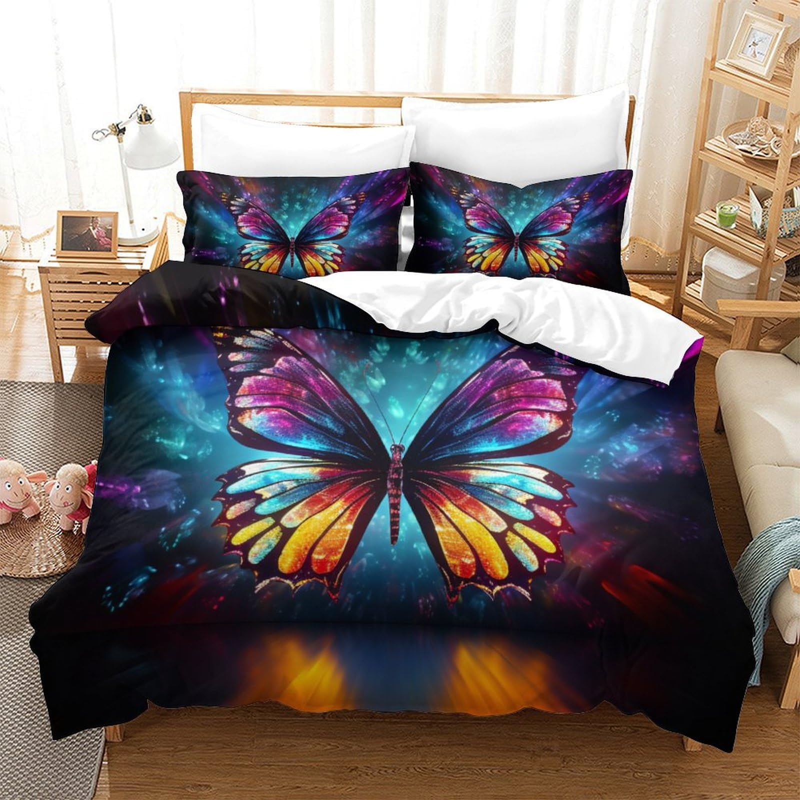 Housse de couette avec fermeture éclair parure papillons 3D microfibre 260x220