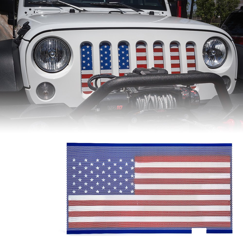 Xprite Grill Mesh Insert American Flag Matte Aluminum Alloy Mesh Grille Grid Compatible with 2007-2018 Jeep Wrangler JK JKU