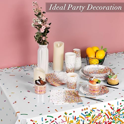 Miniatura 5 de durony Juego de vajilla de 97 piezas de confeti con chispas desechables, vasos de papel, platos de postre, servilletas de bebidas para decoración de