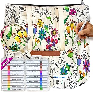 Life of Colour Doodle Bag with Wildflower Patterns – Color Your Own Tote...