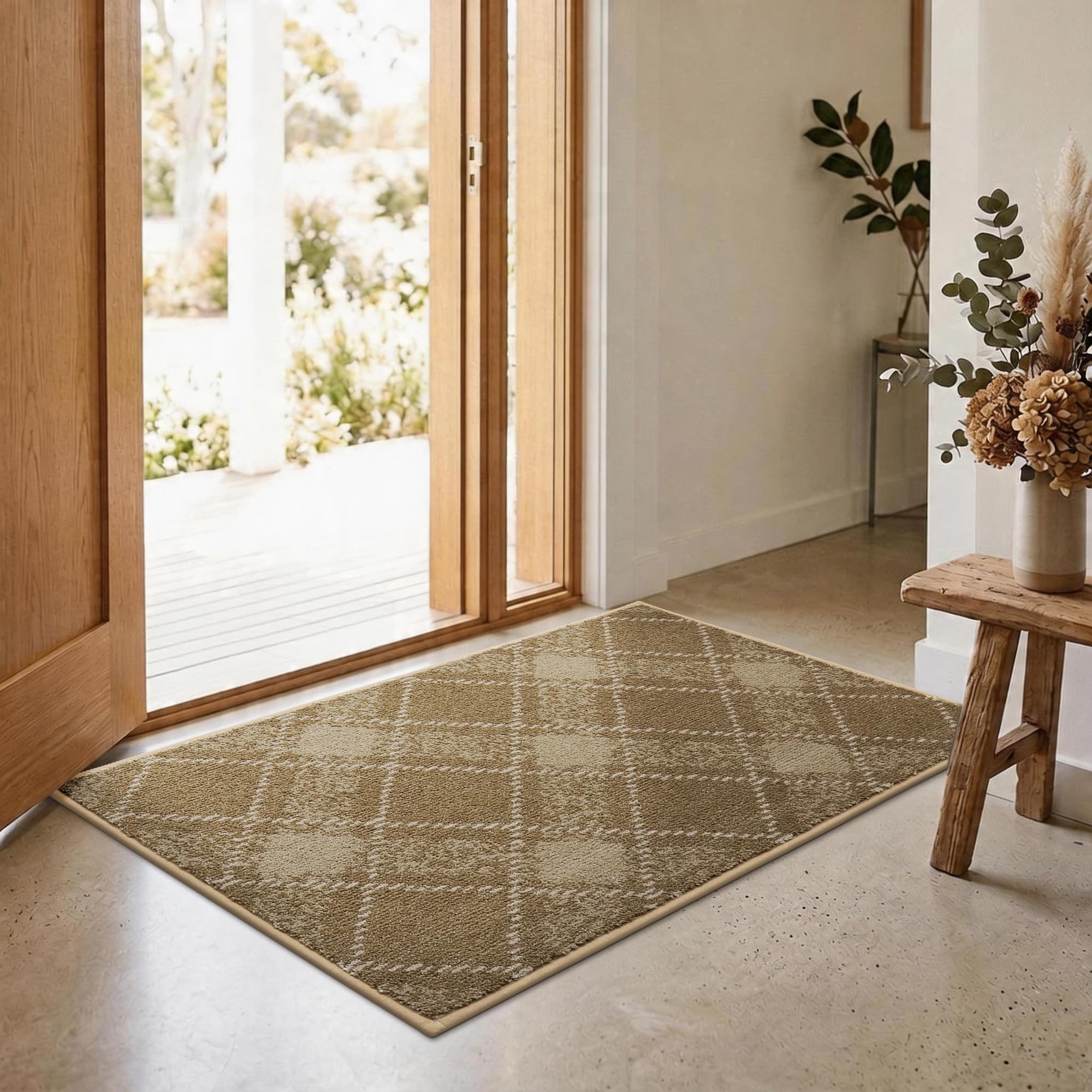 COSY HOMEER Front Door Mat Indoor 60x90 cm, Rolling-up Package No Creases, Non-Slip Dirt Trapper Entryway Rugs, Washable Low Profile Welcome Floor Mats, Taupe